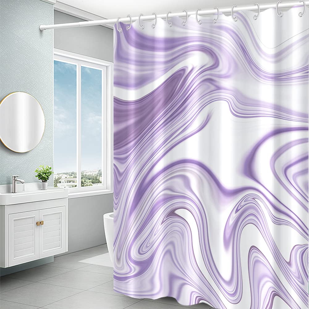 Purple & White Abstract Art Marble Shower Curtain Set - Waterproof Fabric Bathroom Decor with Hooks (60x72 inches) for Bathroom, RV & Home Use
