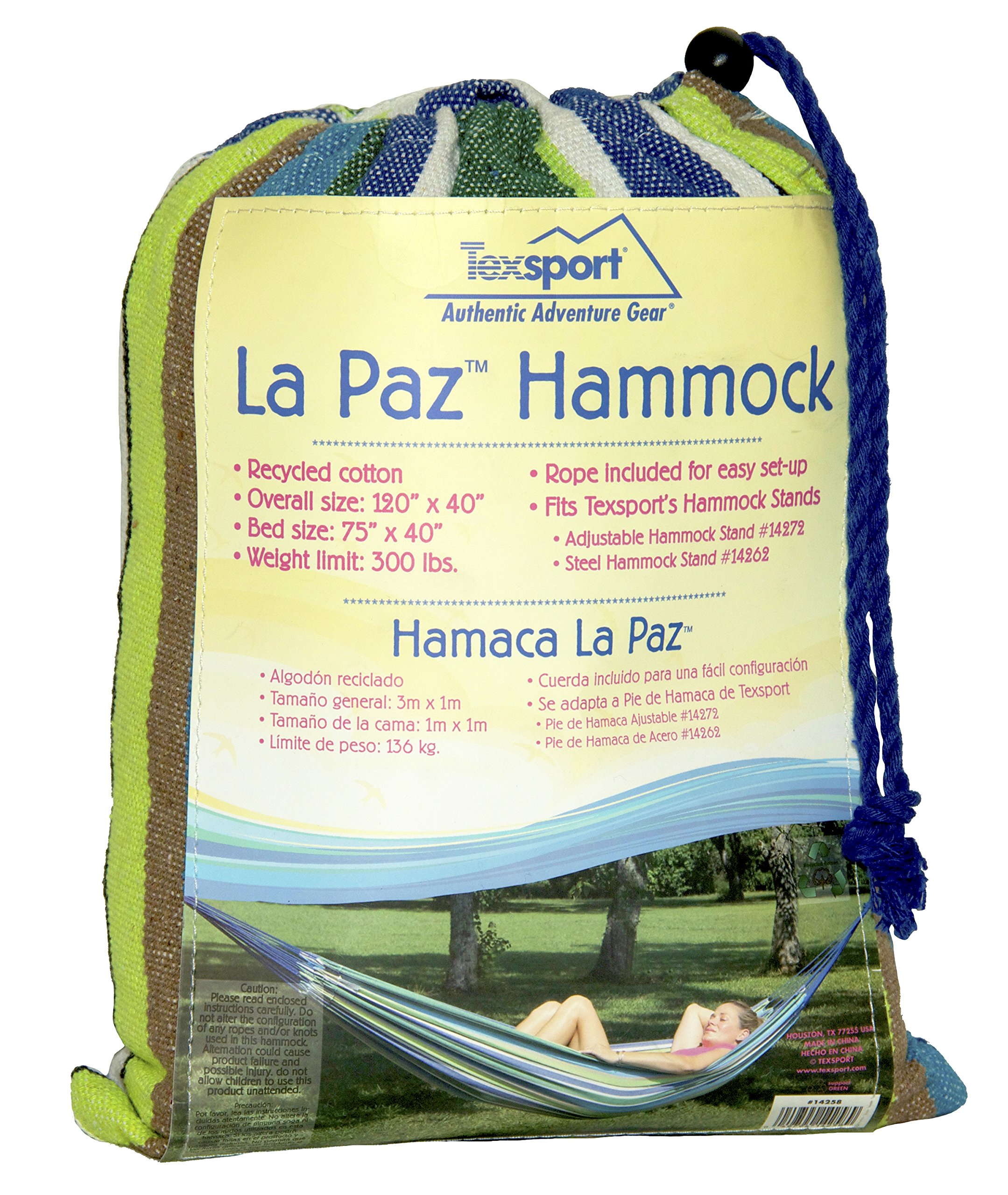 Texsport La Paz Single Person Hammock for Camping, Backpacking & Outdoor Adventures - Lightweight Portable with Carry Bag - Perfect for Beach, Backyard & Travel