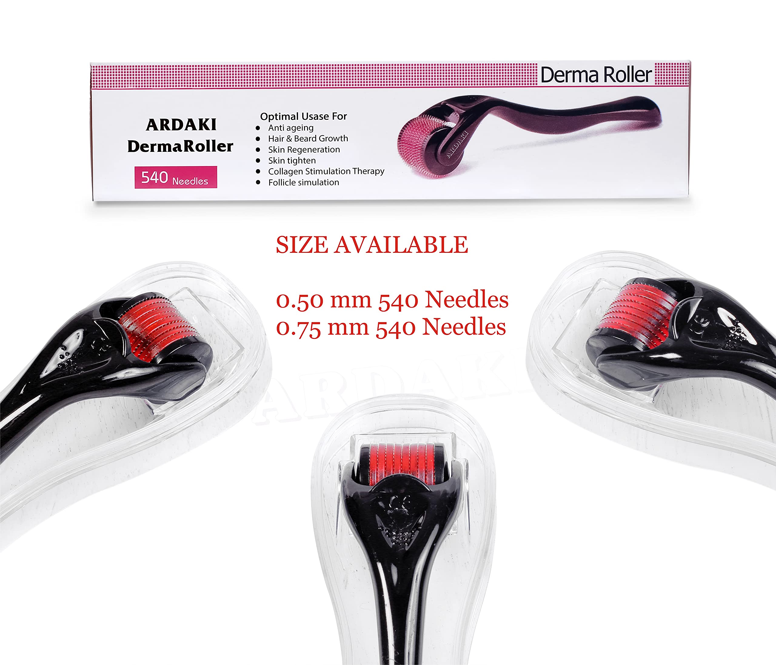 ARDAKI 0.5mm Derma Roller for Hair Growth with 540 Titanium Needles - Hair Regrowth Treatment for Thinning Hair, Stimulates Hair Follicles & Repairs Damaged Hair | Perfect for Men & Women at Home Hair Care Routine