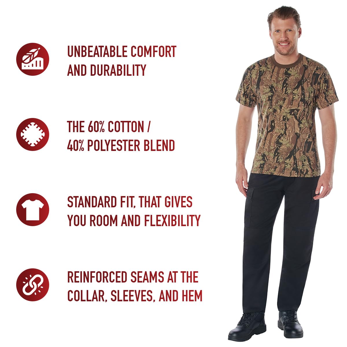 Rothco Camo T-Shirt - Durable Military Style Cotton Tee for Men | Tactical Outdoor & Casual Wear