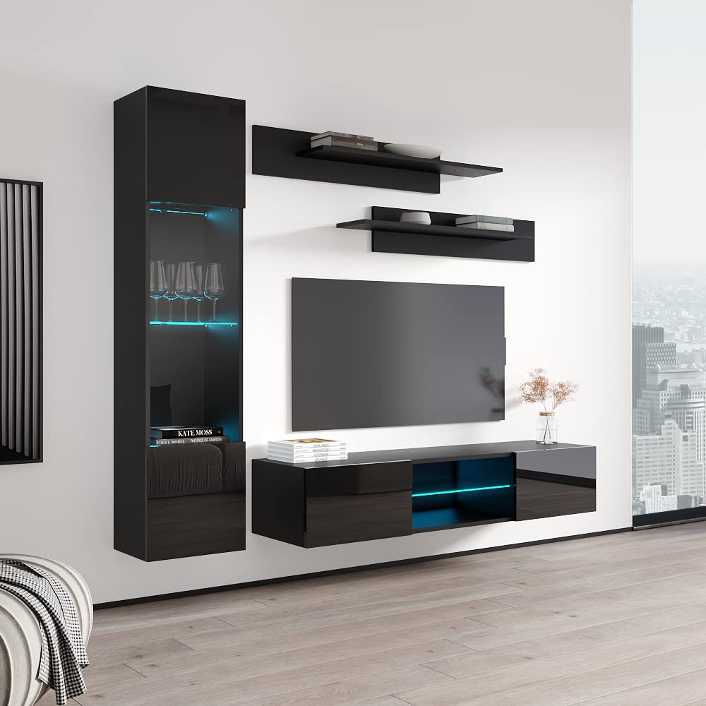 Modern Floating TV Stand with Storage & LED Lights - Wall-Mounted Entertainment Center for Bedroom & Living Room - Meble Furniture Fly G3 33