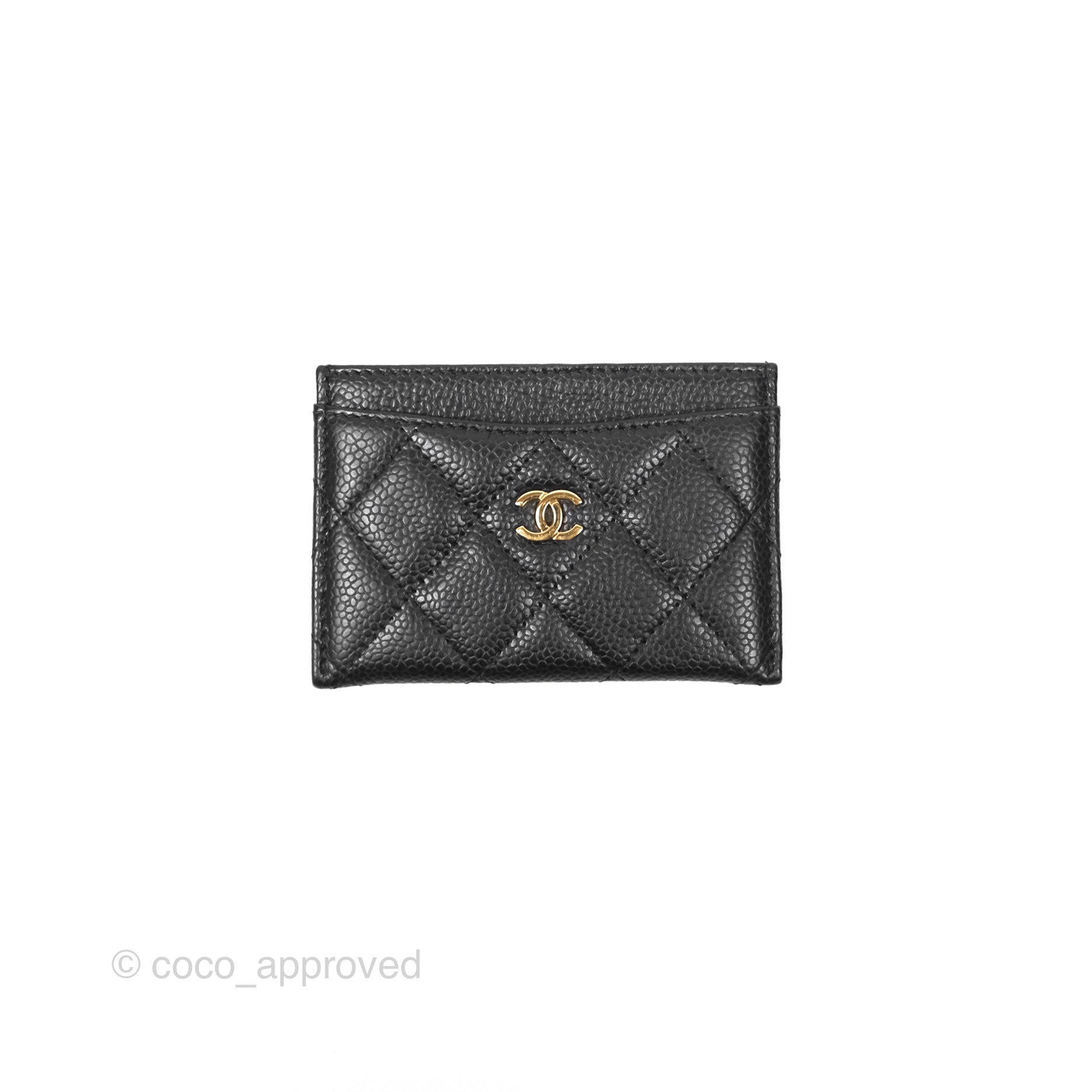 Chanel Classic Black Flat Card Holder - Genuine Caviar Leather with Gold Hardware - Perfect for Everyday Use & Gift Giving