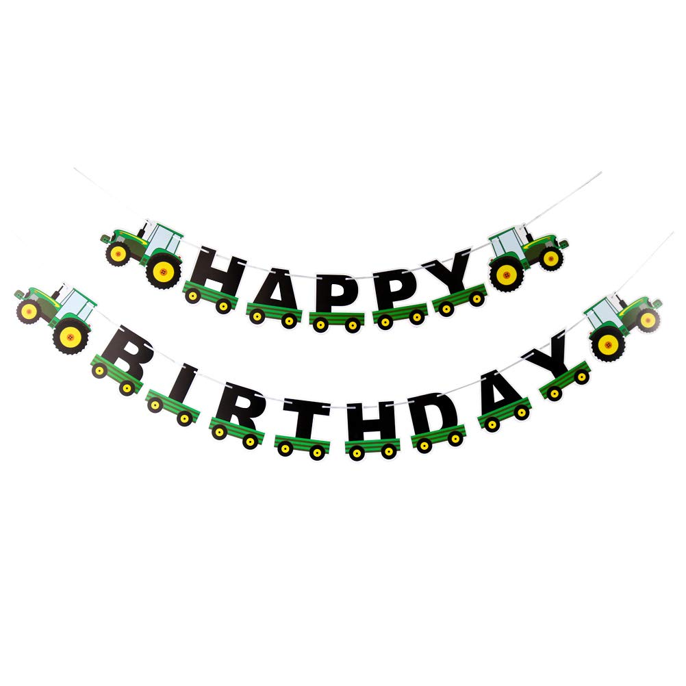 Green Tractor Birthday Banner & Garland Bunting - Farm Theme Party Decorations for Kids Birthday, Baby Shower, and Tractor Themed Events