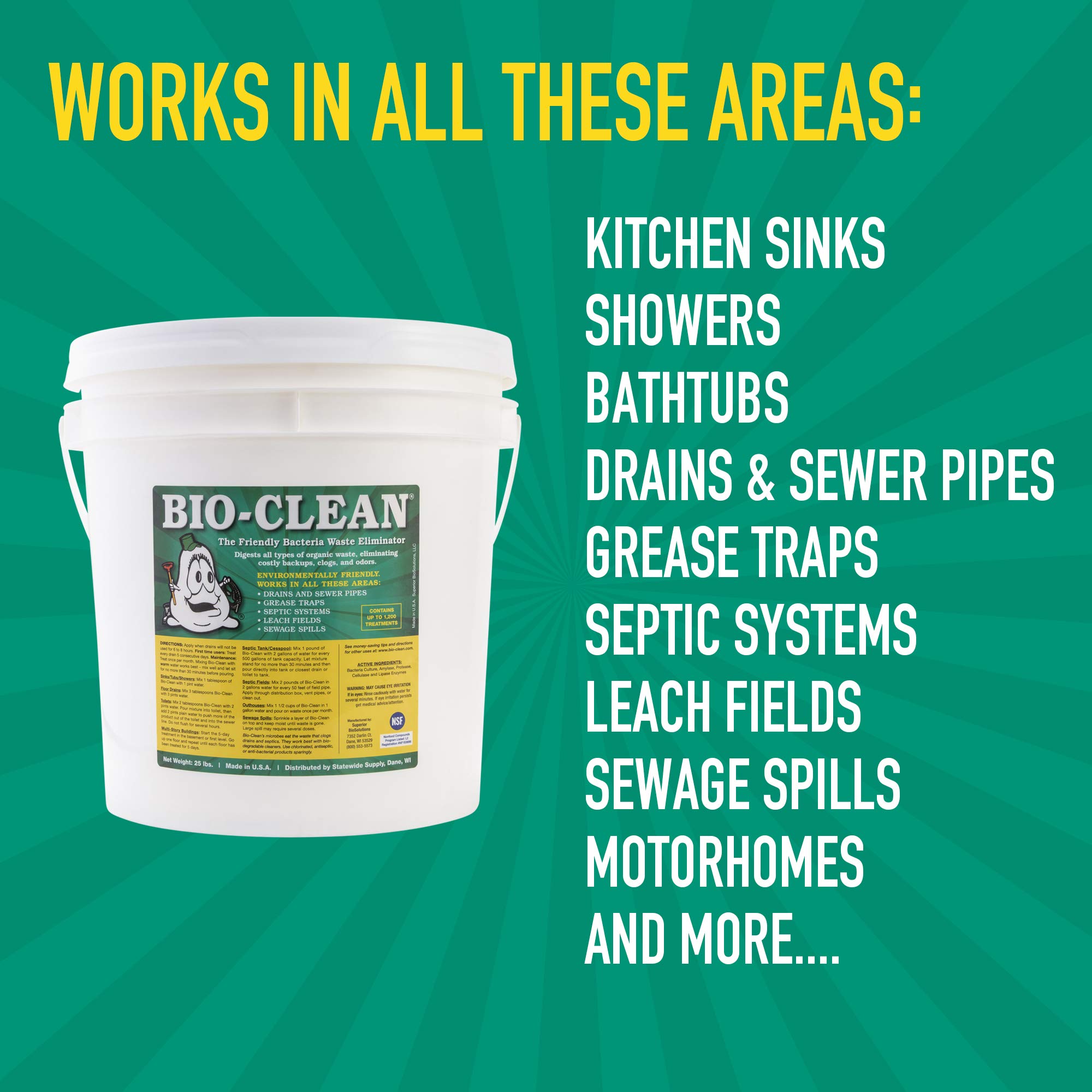 **25lb Bulk Drain Septic Bacteria - Natural Drain Cleaner for Septic Tanks, Grease Traps & Pipes | 100% Guaranteed, No Harsh Chemicals | Removes Fats, Oil & Grease | Ideal for Home, RV & Commercial Use**
