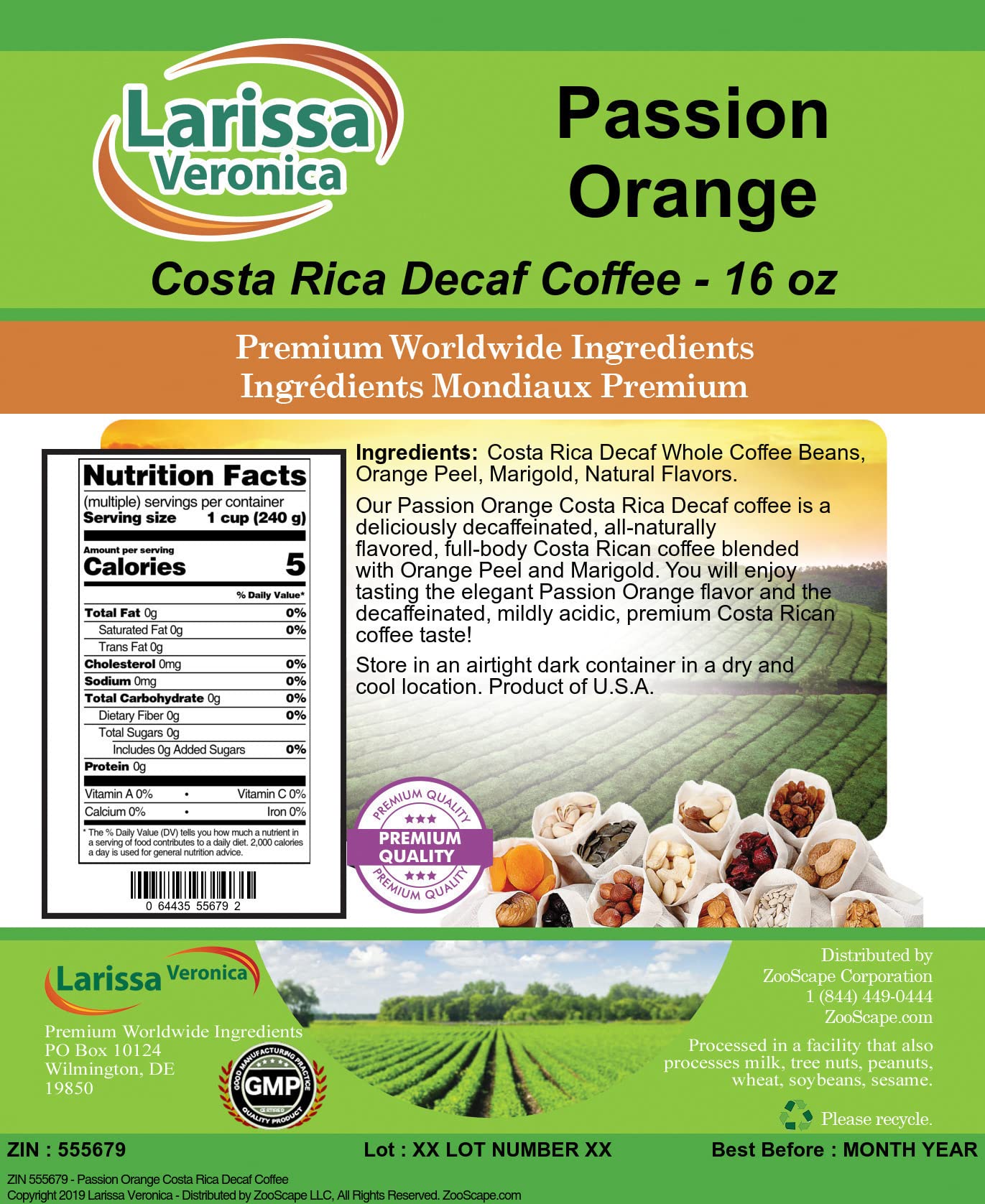 Premium Costa Rica Decaf Passion Orange Coffee Beans - Gourmet, Naturally Flavored, Whole Bean (16 oz, 3-Pack) - Perfect for Home Brewing, Gifts & Office Use