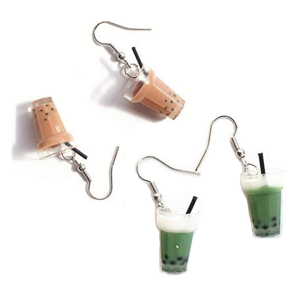 Stylish Green Bubble Tea Dangle Earrings - Cute Pearl Milk Tea Jewelry for Women | Perfect for Tea Lovers, Kawaii Fashion & Fun Parties