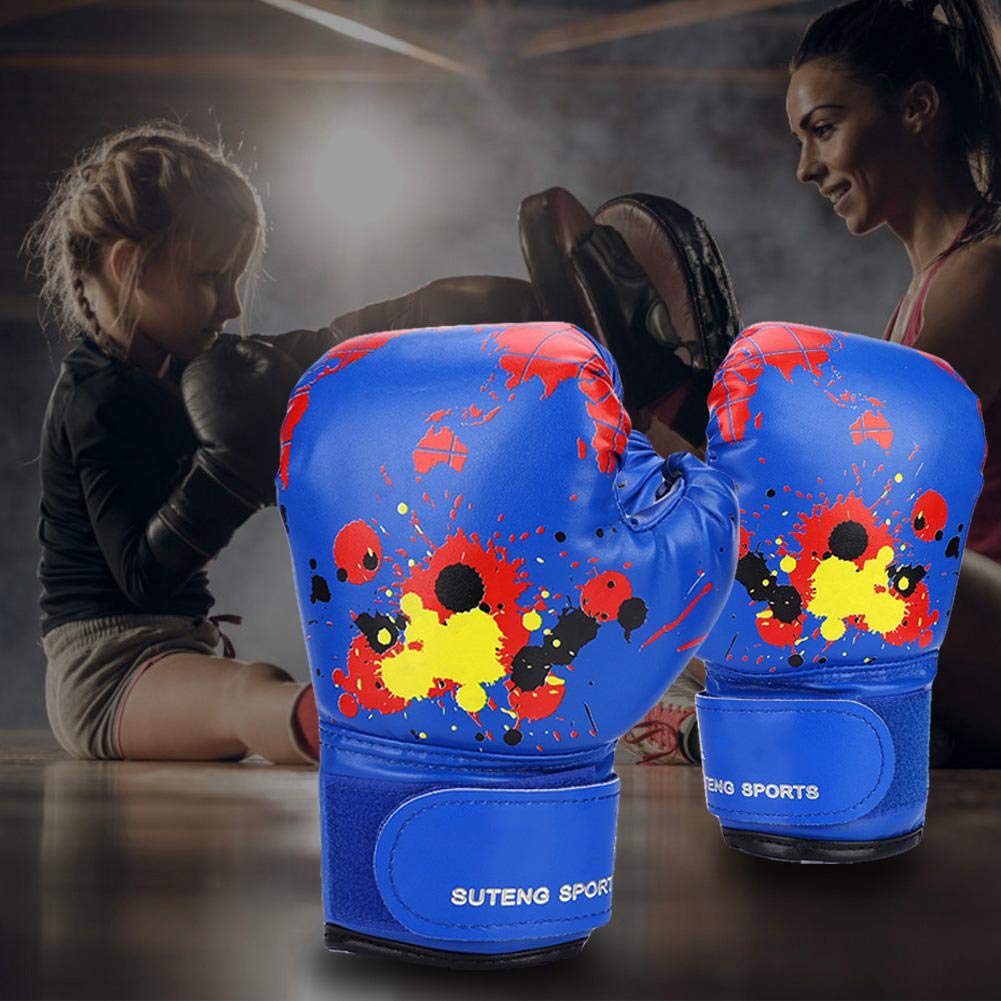 Kids Boxing Gloves for Ages 2-11 | Cartoon MMA Training Gloves PU Leather Sparring Gloves (Blue) - Perfect for Boxing Classes, Home Training & Martial Arts Practice
