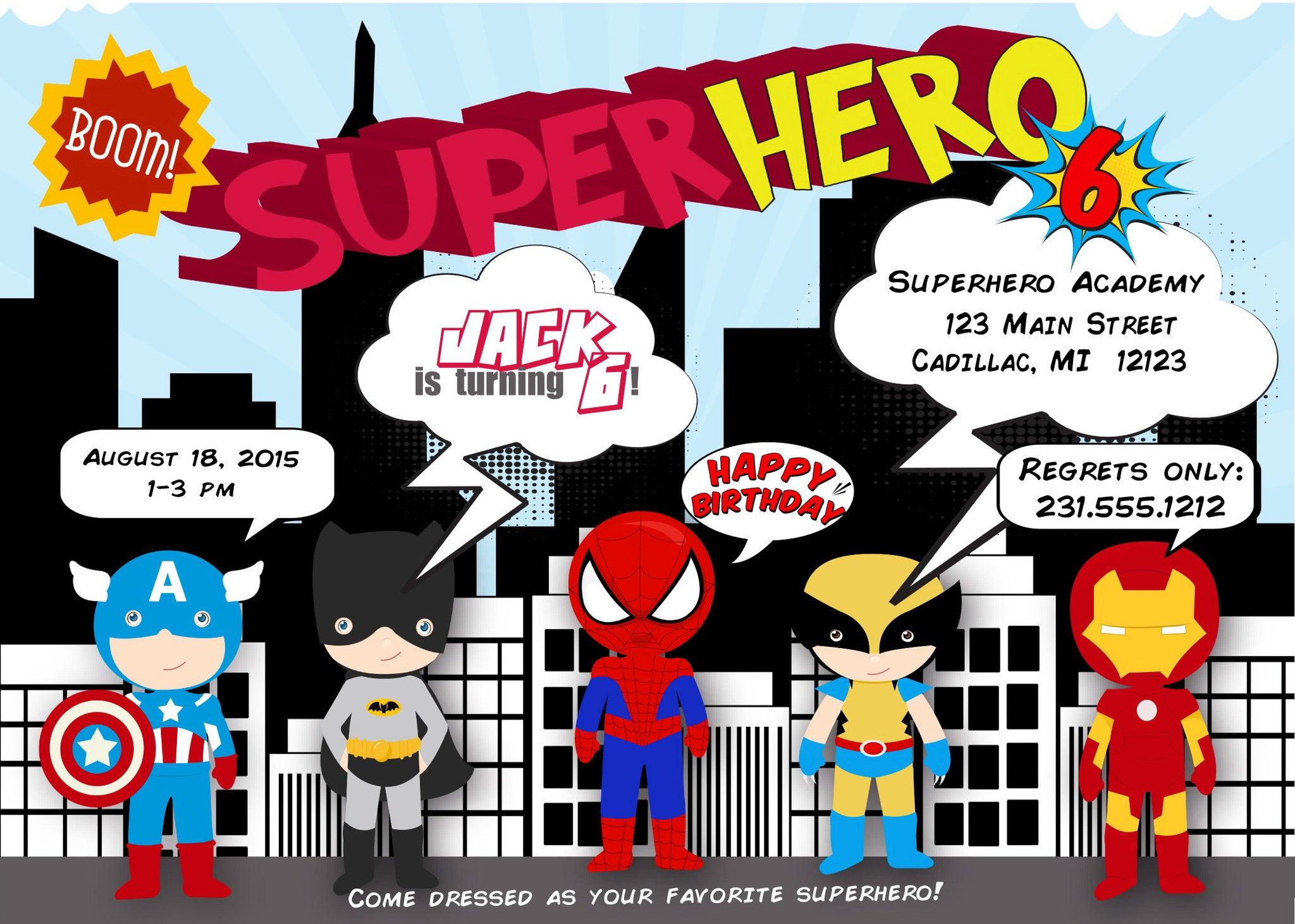 Superhero Kids Birthday Party Invitations - Custom Superhero Theme Invites for Boys & Girls - Perfect for Superhero Birthday Parties & Events