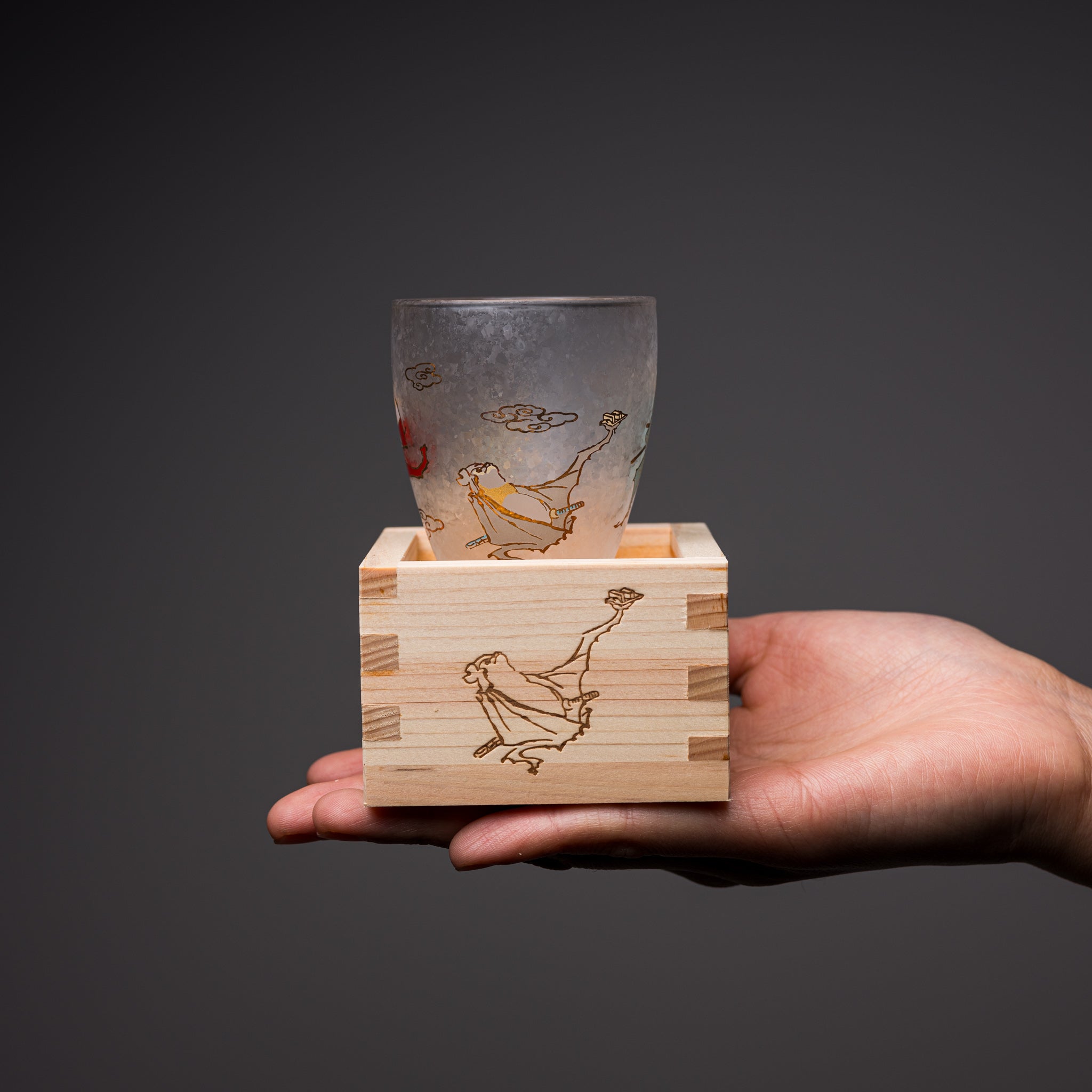 Lucky Animals Masuzake Sake Cup with Wooden Masu Box - Traditional Japanese Drinking Set for Sake, Tea & Cocktails - Perfect for Home Bars, Gifts & Asian-Themed Parties