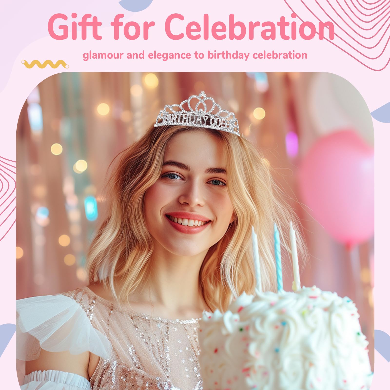 Sparkling Birthday Tiara Crown with Sash for Women - Elegant Birthday Queen Party Accessories - Perfect for Birthday Celebrations, Bachelorette Parties & Special Events