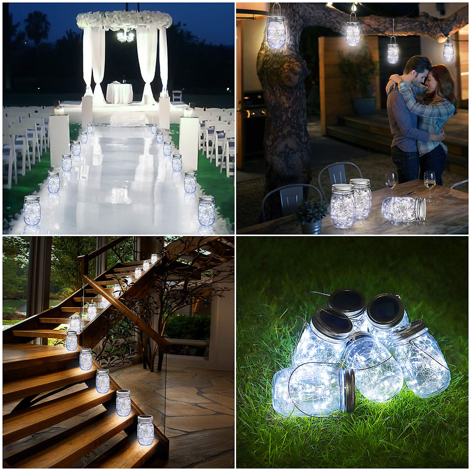 Mlambert 6 Pack Solar Mason Jar Lights - 30 LED Waterproof Hanging Lanterns for Outdoor, Garden, Patio & Yard Decor | Cool White Fairy Lights for Weddings, Parties & Backyard Ambiance