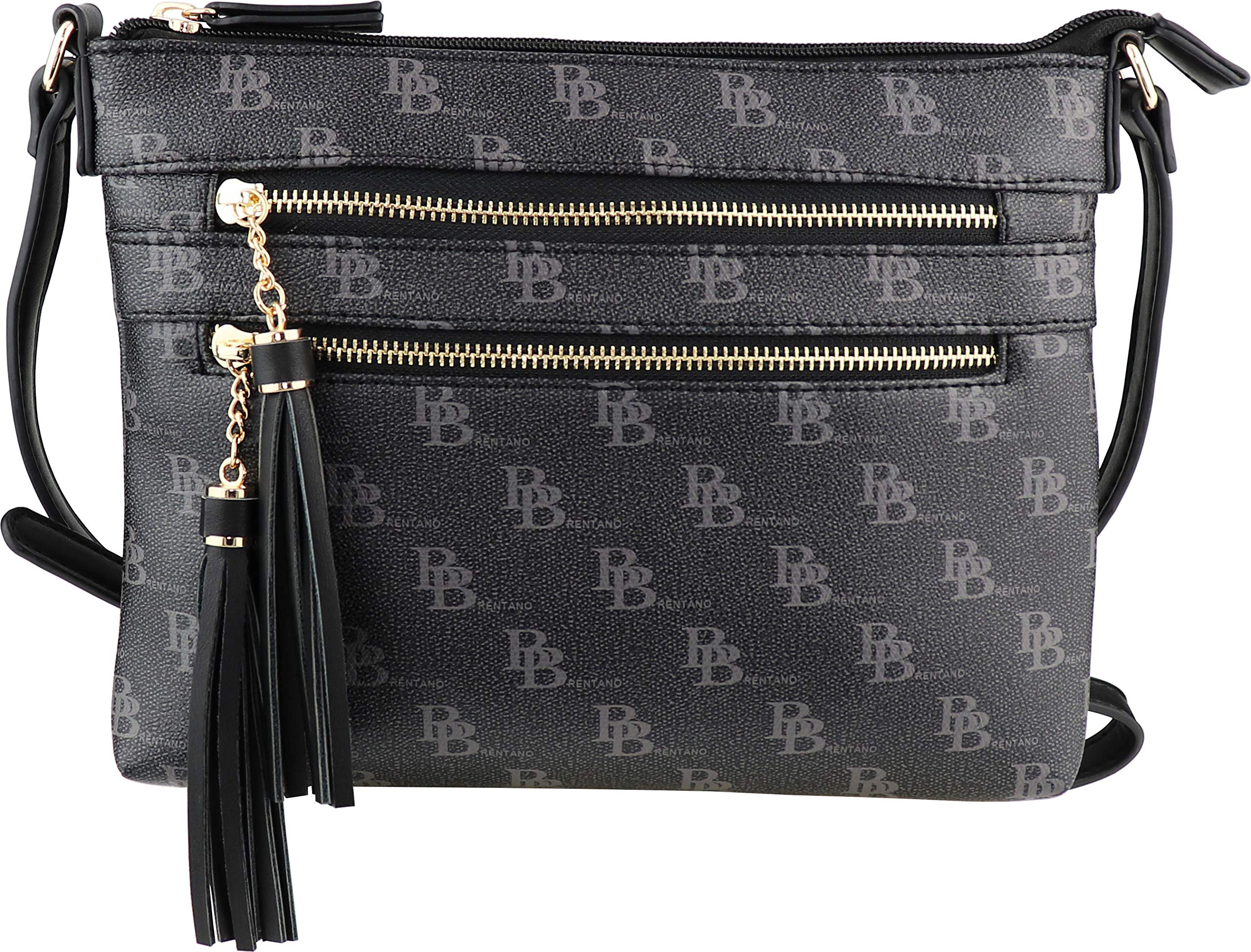B BRENTANO Vegan Leather Multi-Zipper Crossbody Handbag Purse with Tassel Accents - Stylish Women's Shoulder Bag for Work, Travel & Everyday Use