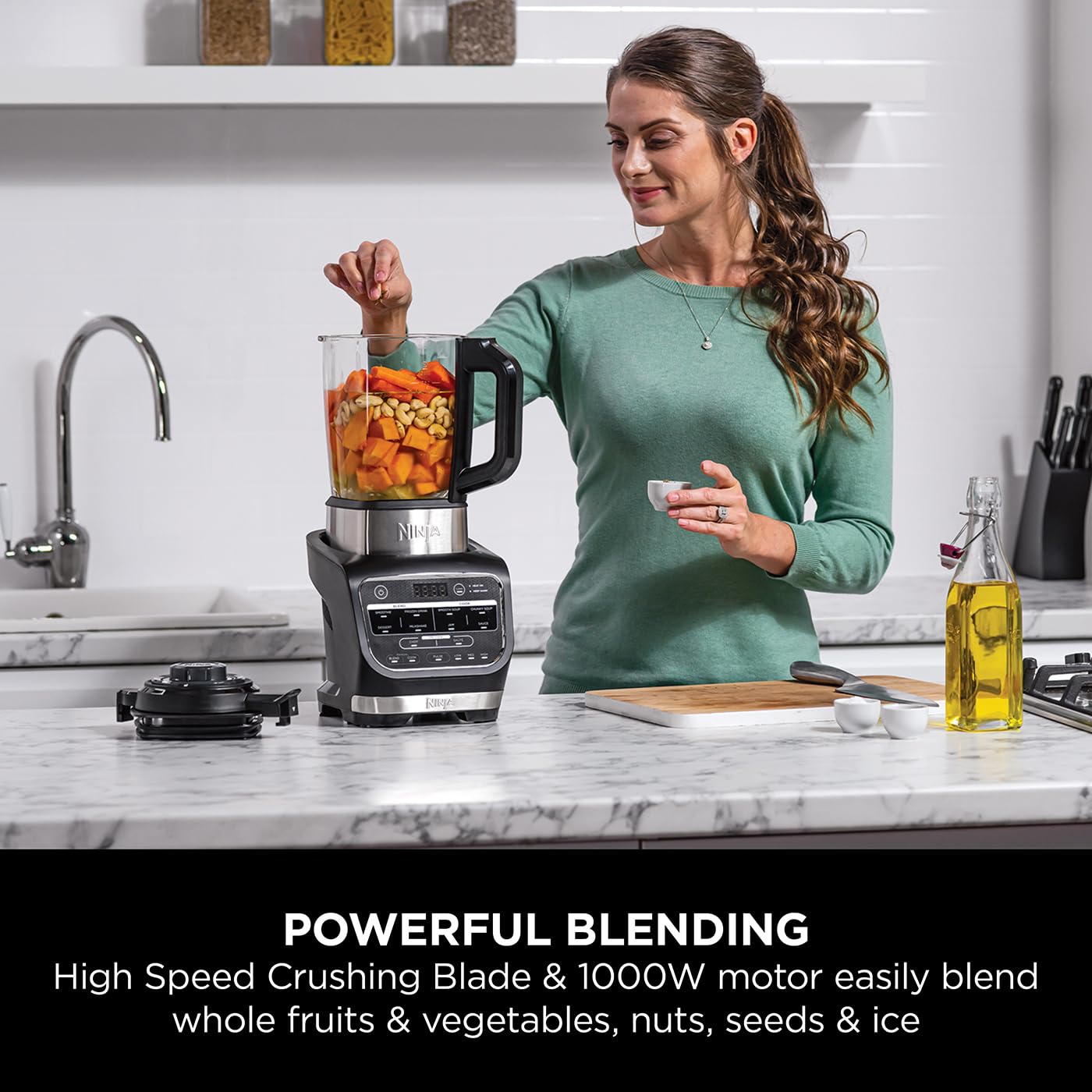 Ninja Foodi Blender & Soup Maker with 10 Auto-iQ Programs, 1.7L Glass Jug, 1000W Power - Hot & Cold Blender for Smoothies, Soups, Nut Milks - Built-In Heating Element, Tamper & Cleaning Brush - Perfect for Kitchens, Smoothie Bars & Healthy Meal Prep (Black HB150UK)