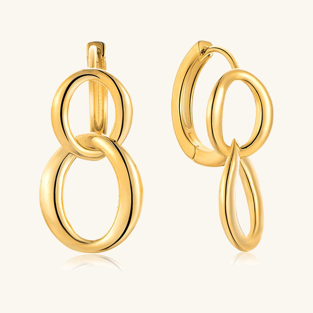 Golden Double Hoop Drop Earrings for Women - Elegant Dangle Earrings for Party, Wedding & Everyday Wear | 14K Gold Plated Fashion Jewelry Gift