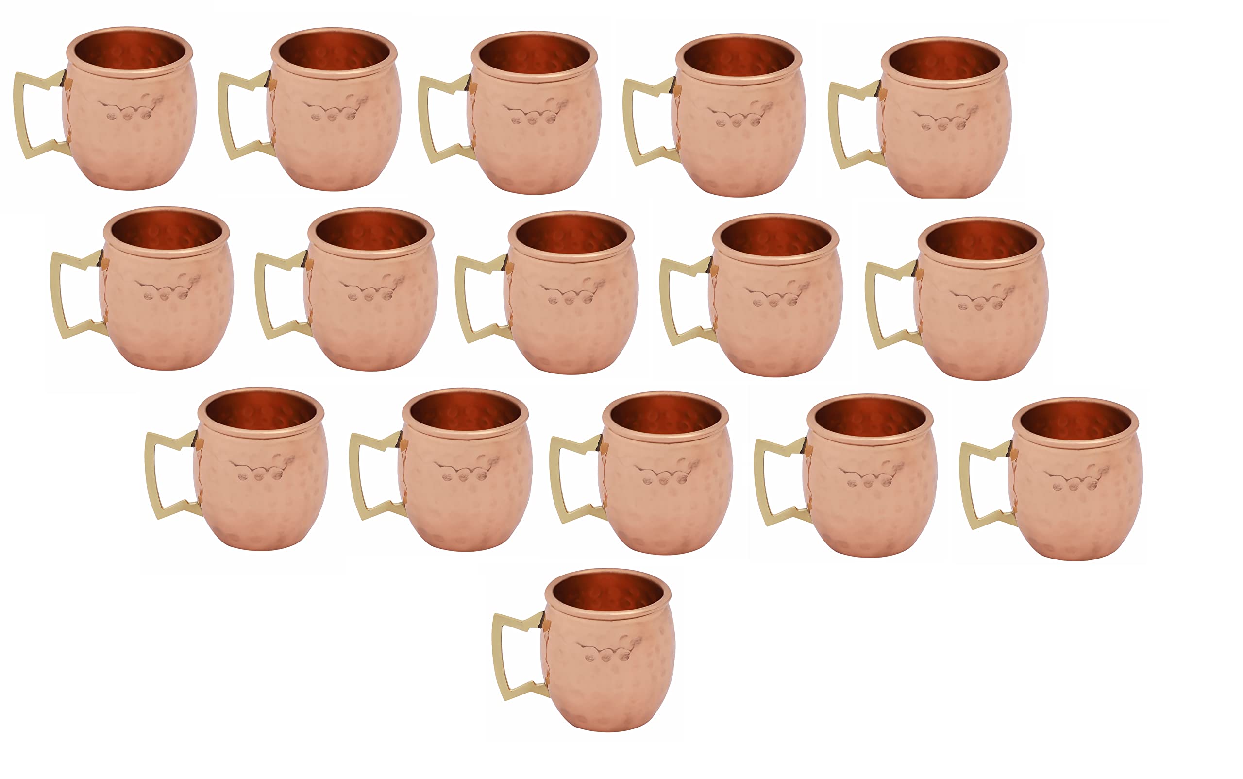 Buddha4all 2 Oz Solid Copper Mini Moscow Mule Shot Mug Set - 16 Piece Hammered Copper Shot Glasses for Cocktails, Whiskey, Tequila & Party Drinks - Perfect for Home Bars, Gifts & Entertaining