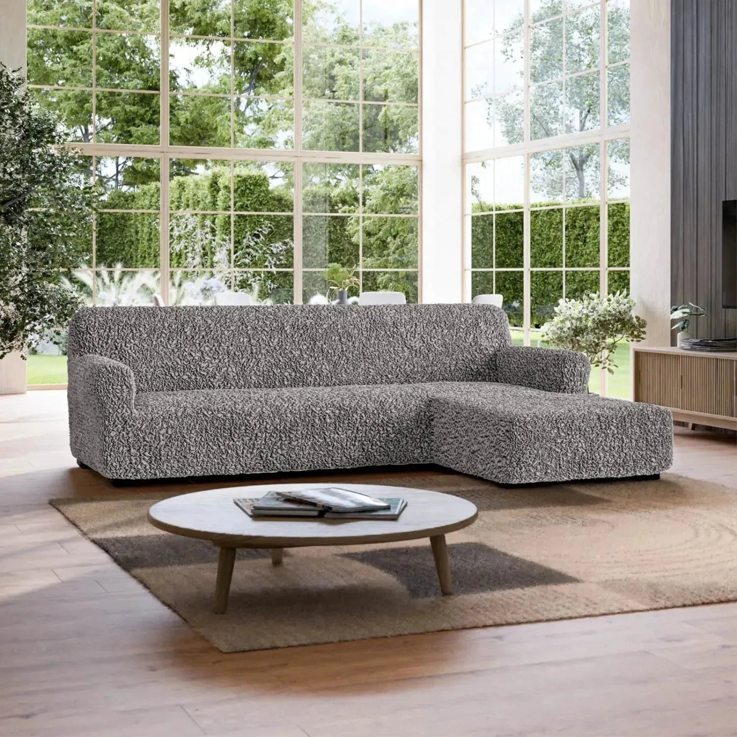 L Shaped Sofa Slipcover Right Chaise - Premium Fuco Cotton Stretchable Couch Cover - Perfect for Living Room, Sectional Sofa Protection & Home Decor