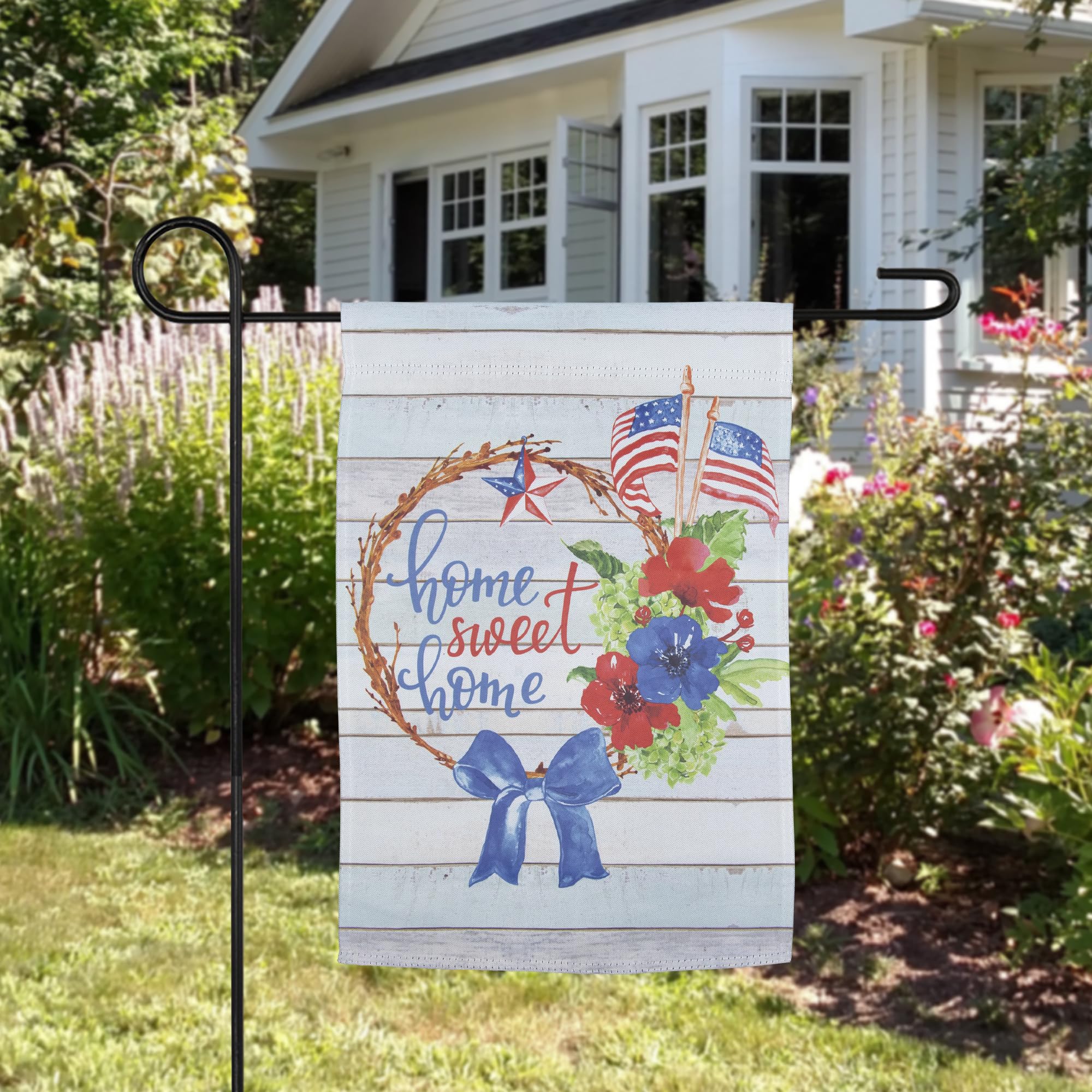 Northlight Home Sweet Home Patriotic Wreath Outdoor Garden Flag 18