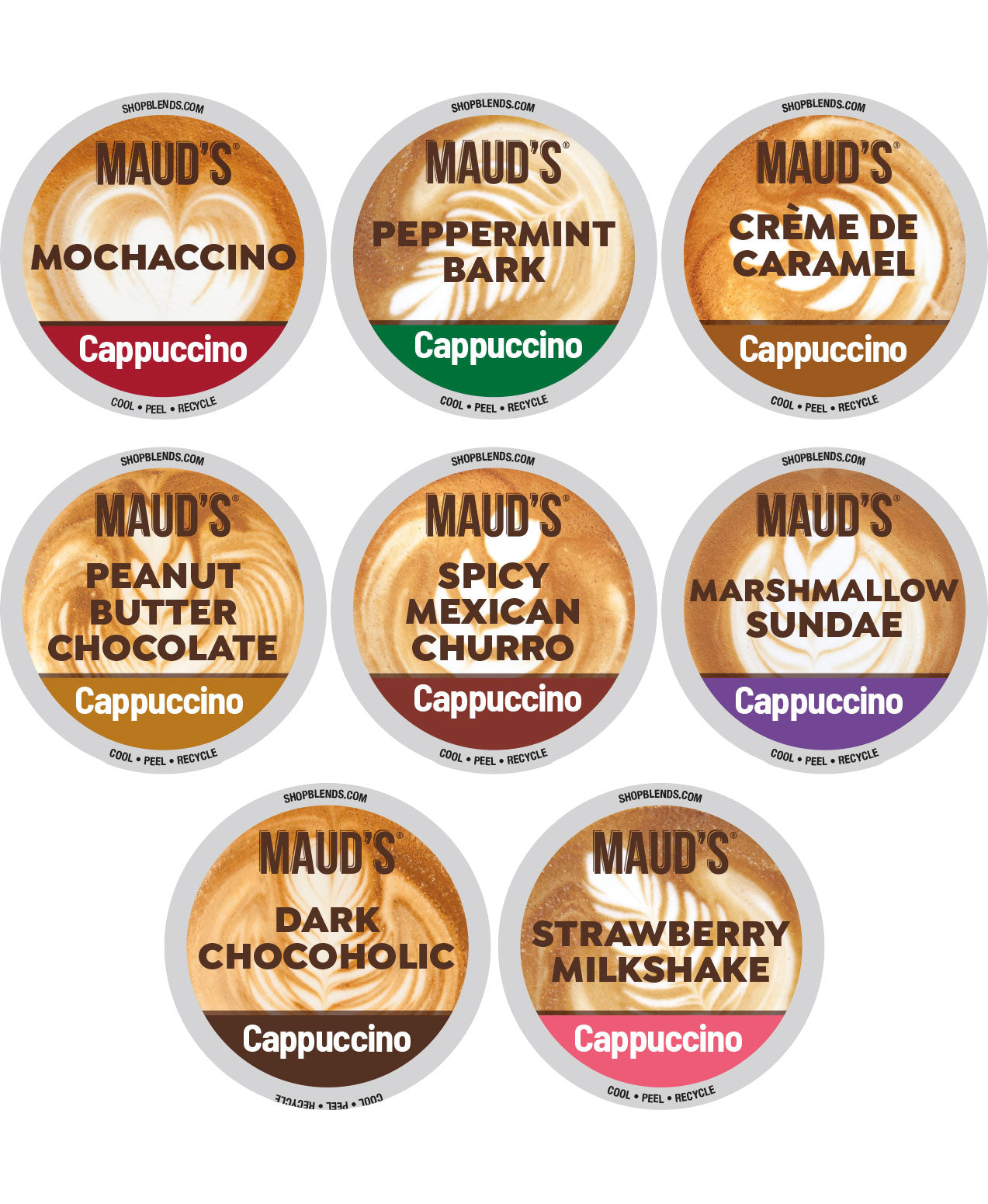 Maud's Cappuccino Variety Pack Coffee Pods - 8 Delicious Flavors for Keurig & Nespresso Machines - Perfect for Home, Office & Gifts