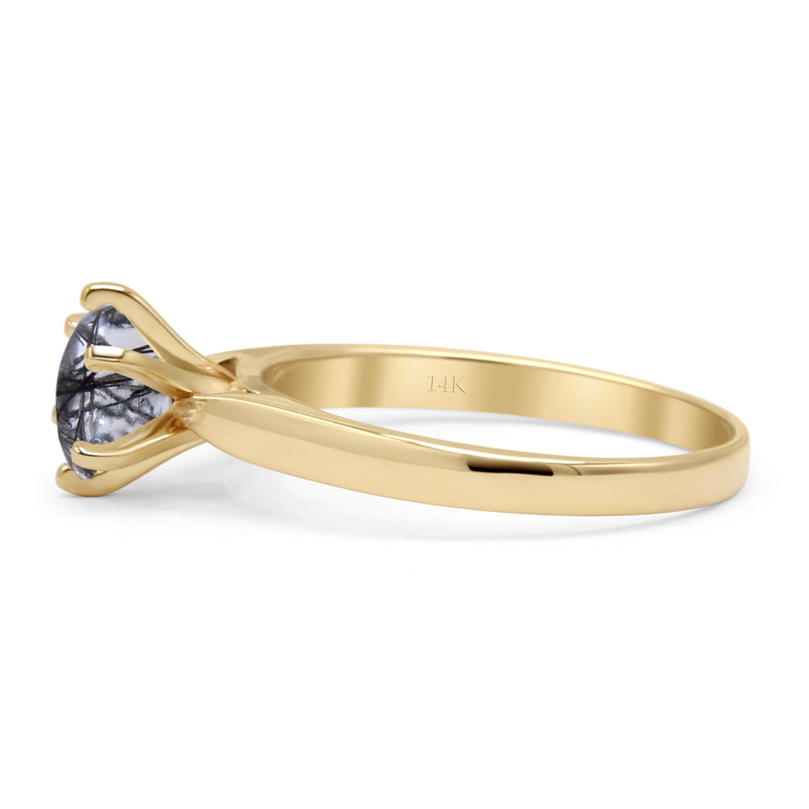14K Yellow Gold Round Solitaire Natural Rutilated Quartz Ring for Women - Elegant Wedding, Engagement, Anniversary Jewelry Gift - Perfect for Everyday Wear & Special Occasions