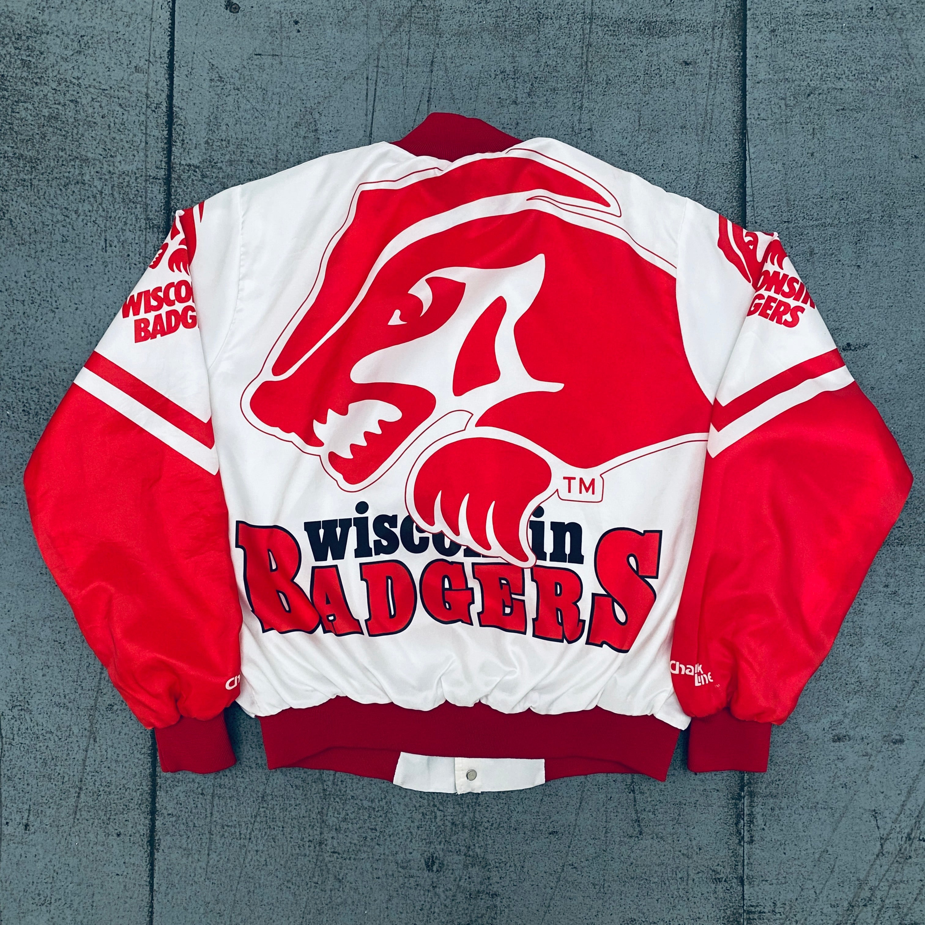 1990s Wisconsin Badgers Chalk Line Fanimation Bomber Jacket - Size Large | Vintage NCAA College Sports Apparel for Game Day & Fan Collection
