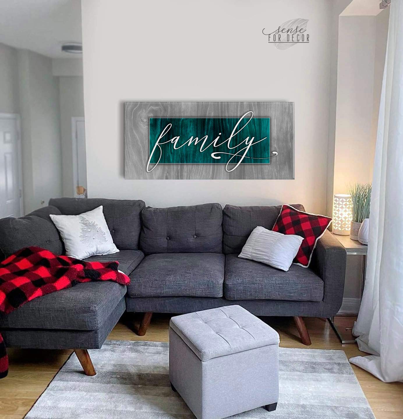 Farmhouse Family Sign - Rustic Home Decor for Living Room Wall | Teal Wooden Hanging Wall Art 60x27 | Perfect for Farmhouse Style, Entryway Decor & Cozy Home Decoration