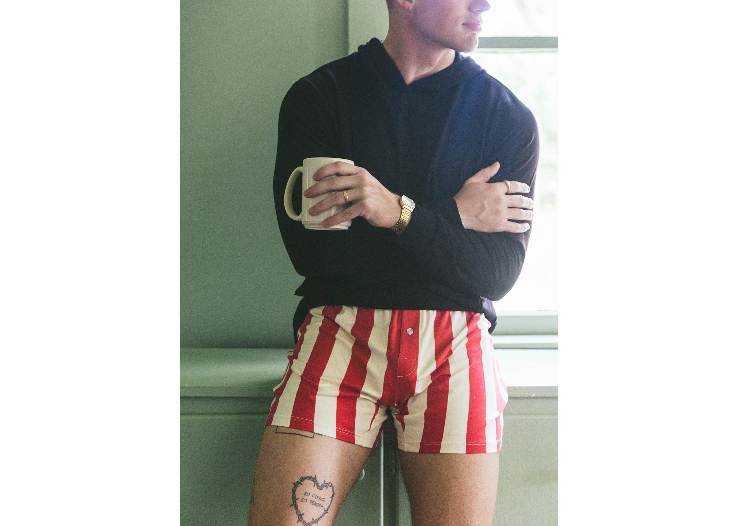 Slim Fit Boxer Briefs for Men - Red & Cream Cabana Stripe Design - Comfortable Cotton Underwear for Everyday Wear, Gym, and Travel