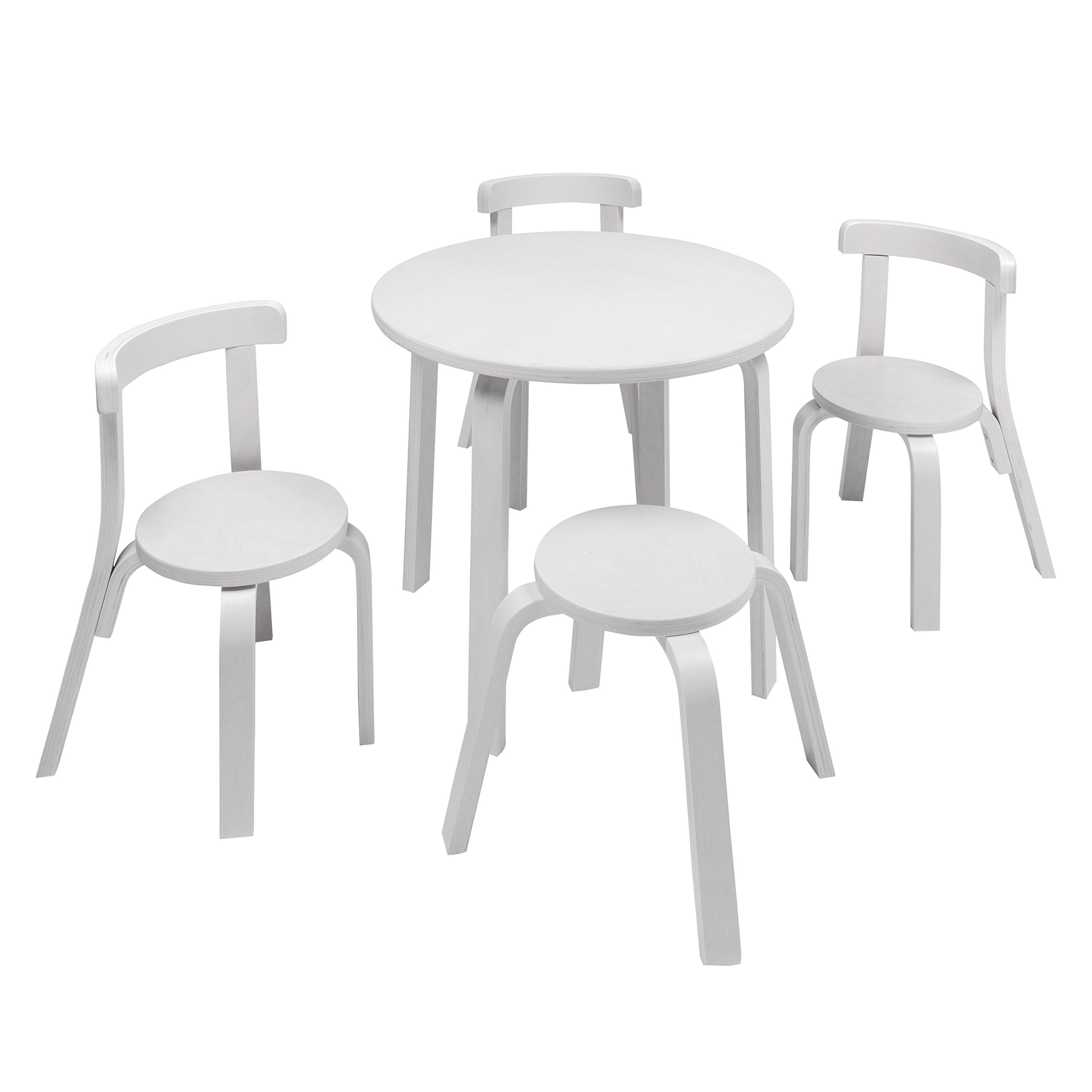 SVAN Kids Table and Chair Set - Wooden Toddler Table with 3 Chairs & Stool for Arts, Crafts & Learning Activities - Perfect Playroom Furniture for Homes, Daycares & Preschool Classrooms - 100% Natural Wood (White) - Ideal Christmas Gift for Toddlers & Children