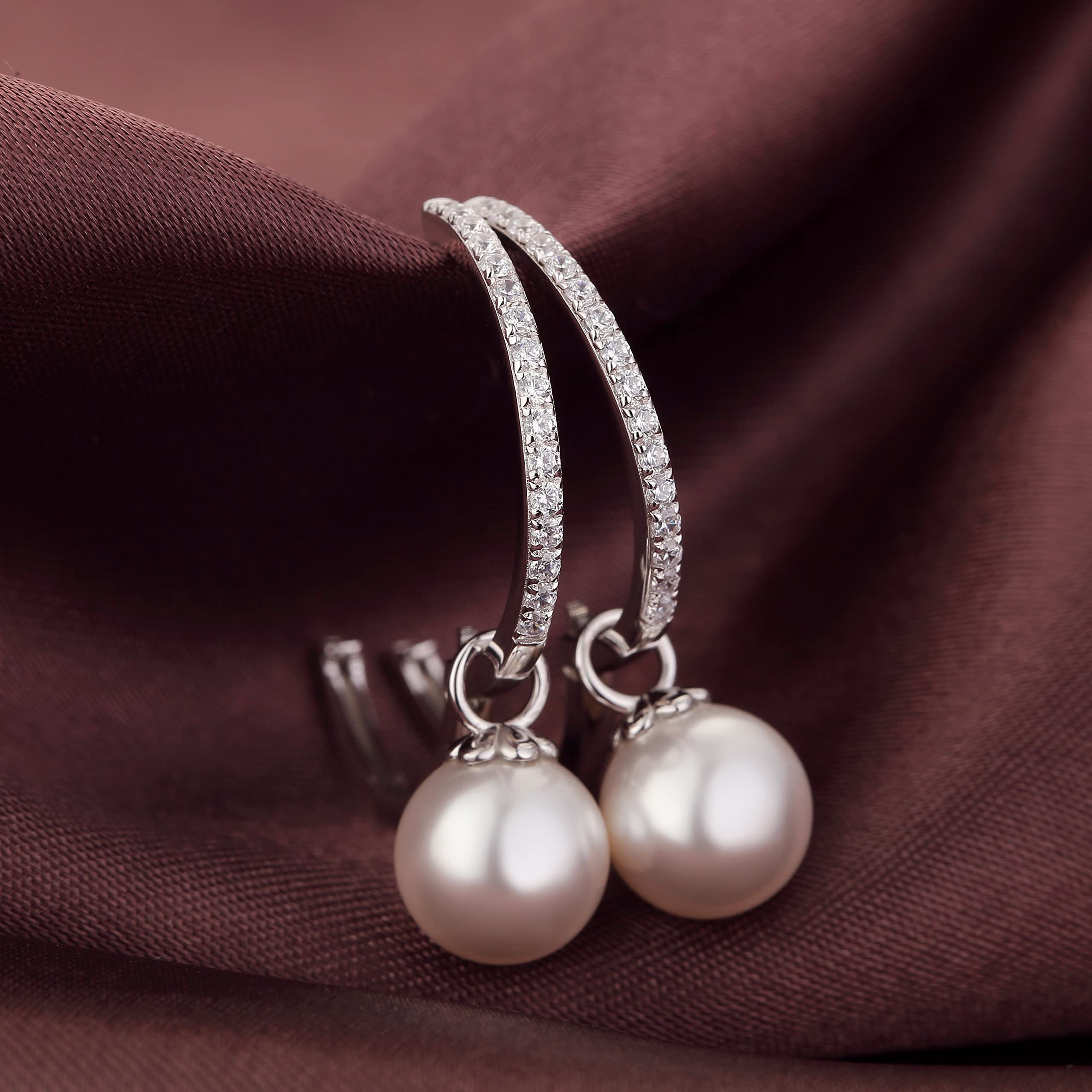 18K White Gold Plated Large Hoop Earrings for Women - 20mm-40mm 925 Sterling Silver Dangle Earrings with Cubic Zirconia | Elegant Party, Wedding & Everyday Jewelry Gift