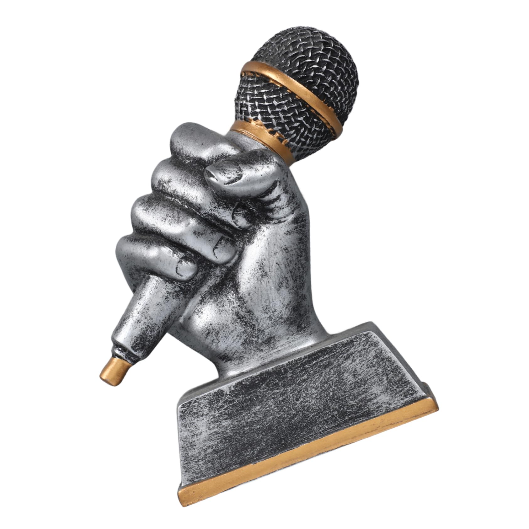 FOYTOKI 2-Pack Vintage Microphone Trophy Awards - Silver Resin Music Microphone Model for Singing Competition, Karaoke Party, Music Teacher Gift & Stage Decor