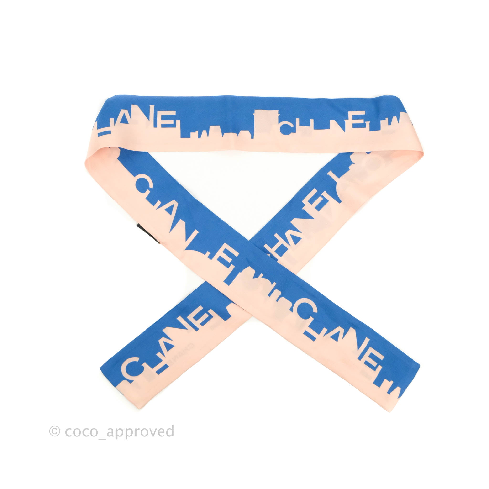 Chanel CC Silk Twilly Scarf in Blue & Pink - Luxury Fashion Accessory for Women, Perfect for Handbags, Hair & Gift Giving