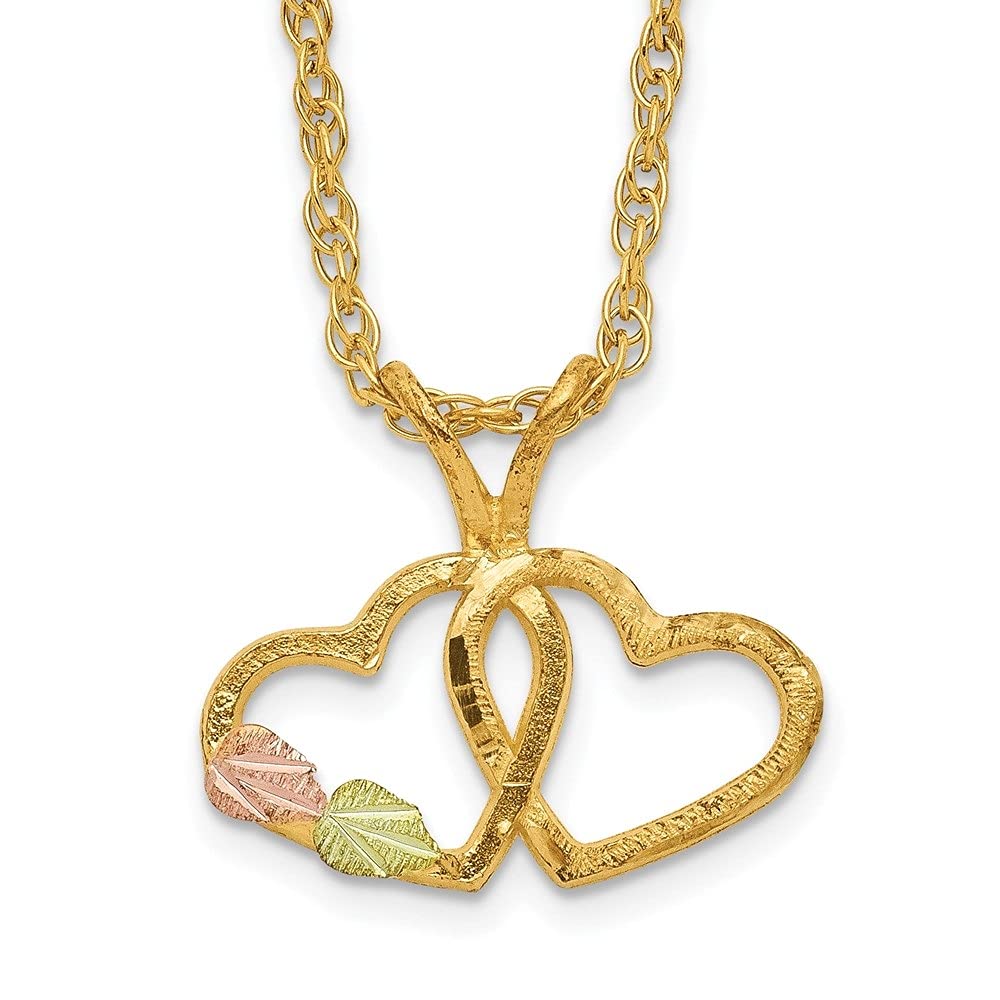 10K Tri-Color Black Hills Gold Double Heart Pendant Necklace for Women - Romantic Gift for Anniversary, Valentine's Day & Special Occasions