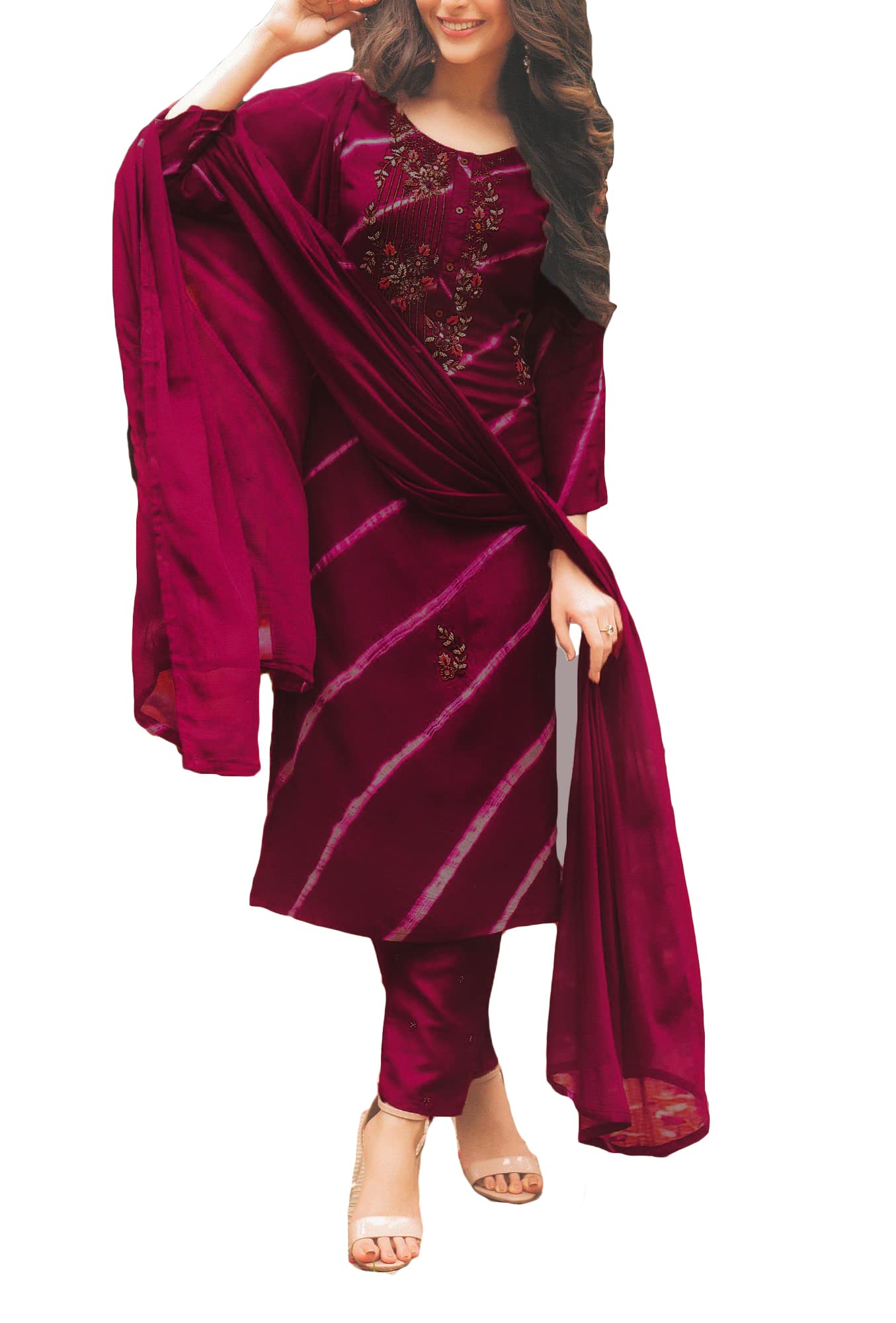 Ladyline Partywear Leheriya Silk Tie-Dye Printed Handwork Salwar Kameez Suit - Elegant Indian Ethnic Outfit for Weddings, Festivals & Special Occasions