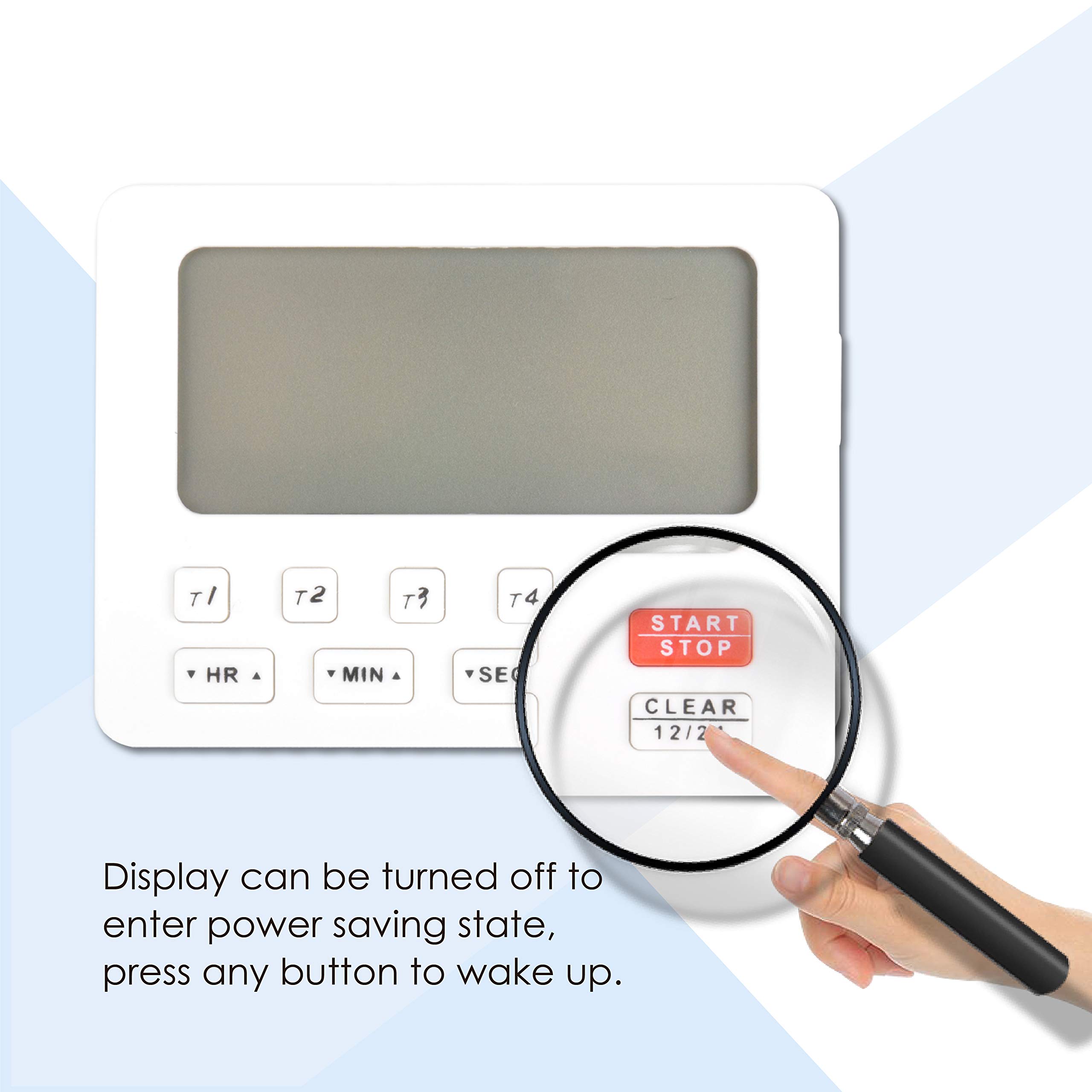Runleader Digital Kitchen Timer with 4 Tracking Channels - Countdown & Stopwatch, 12/24 Hour Clock, Magnetic Back & Loop - Perfect for Cooking, Baking, Lab Work, Homework, and Exercise (White-206)