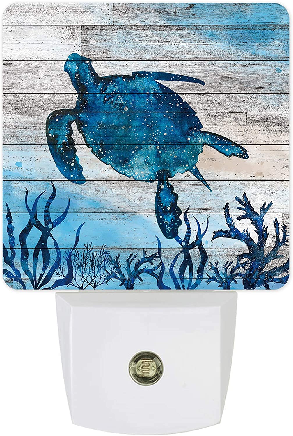 **Alaby Plug-in Night Light with Auto Sensor - Nautical Sea Turtle LED Lamp on Rustic Wooden Plank for Bedroom, Nursery, Hallway - Perfect for Kids, Adults & Home Decor**