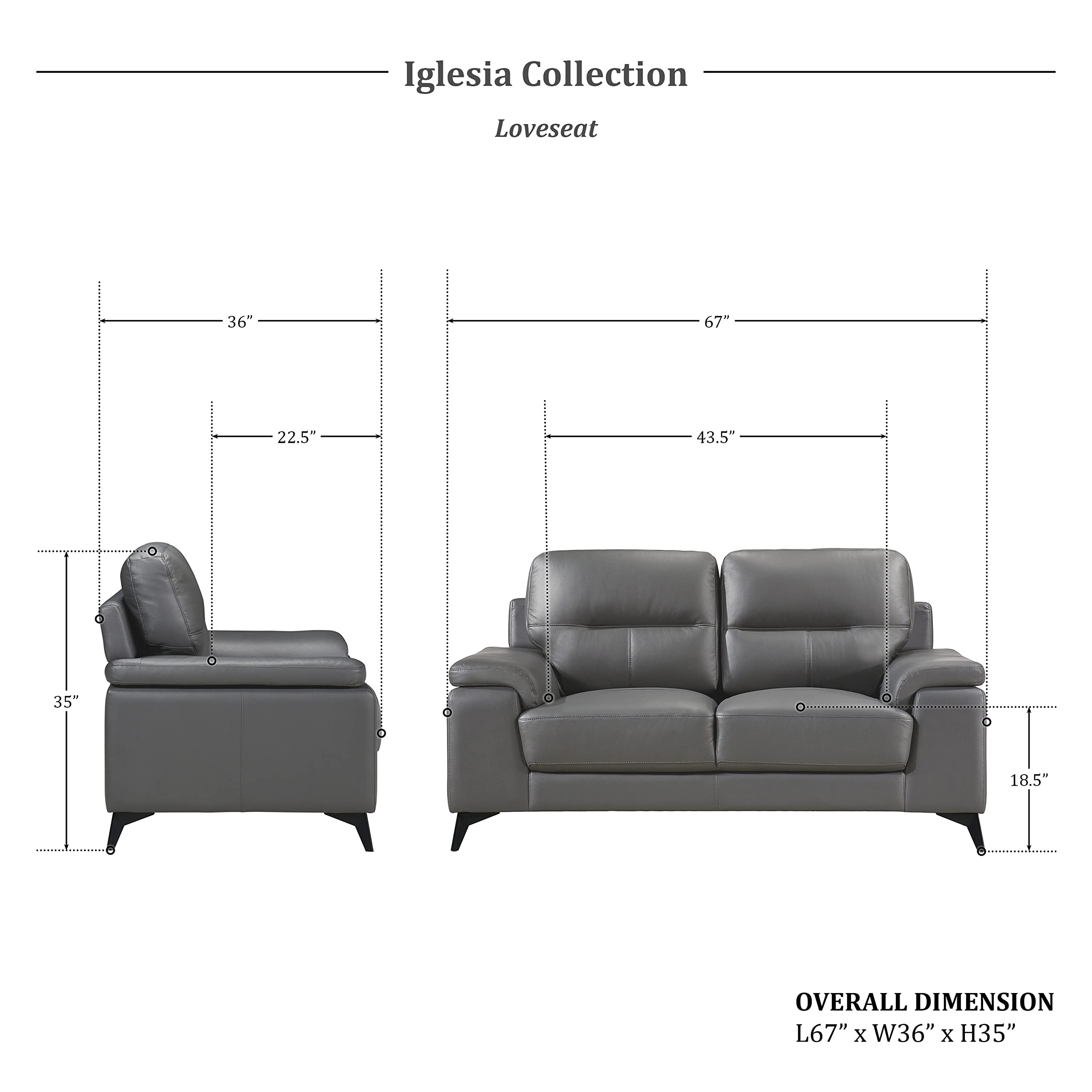 Lexicon Iglesia Modern Loveseat Sofa for Living Room - Dark Gray Upholstered 2-Seater Couch, Perfect for Small Spaces, Apartments & Cozy Home Decor