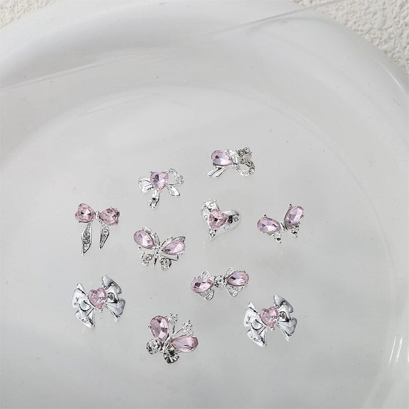 Pink Heart Bowknot Rhinestone 3D Alloy Nail Art Charms - Perfect for Acrylic Nails, Gel Manicures, and DIY Nail Designs