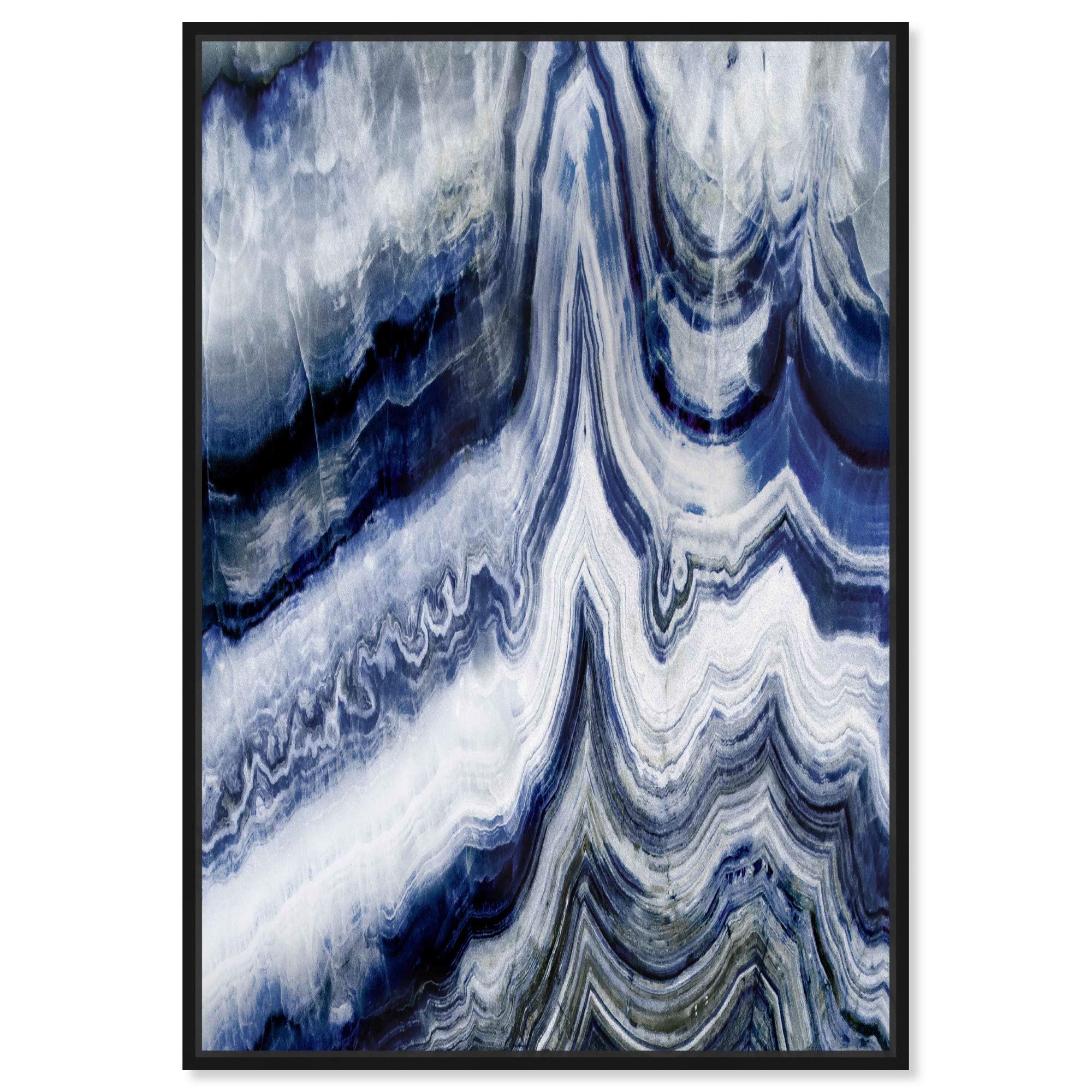 Oliver Gal Abstract Wall Art Framed Canvas Print 'Estana' - Blue & White Geode Crystal Home Decor (24x36 Inches) - Perfect for Living Room, Bedroom & Office Décor