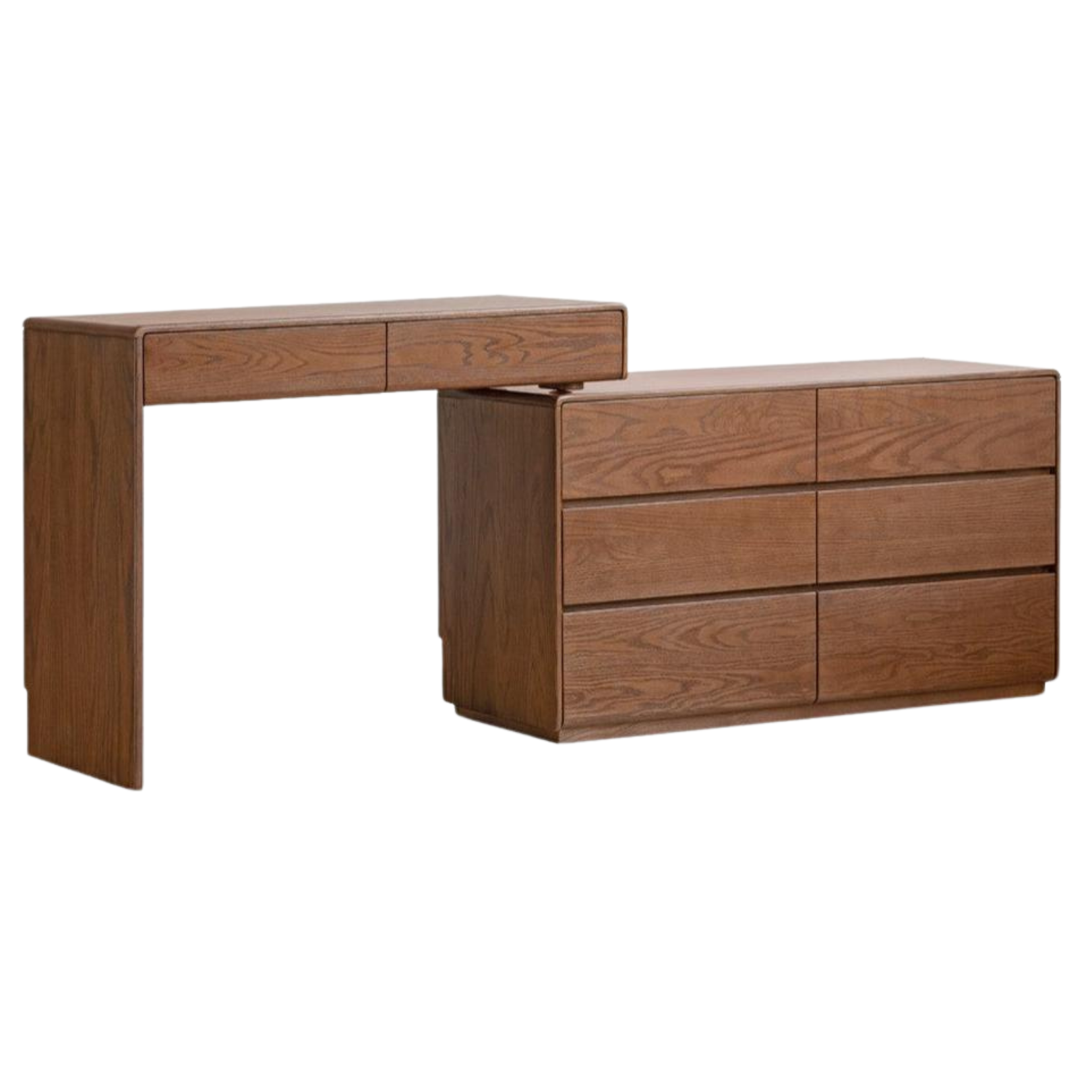 48.8-81.8x15.7x31.1 inch/ 124-208x40x79 cm / Walnut color / left leg dressing table + three-drawer cabinet