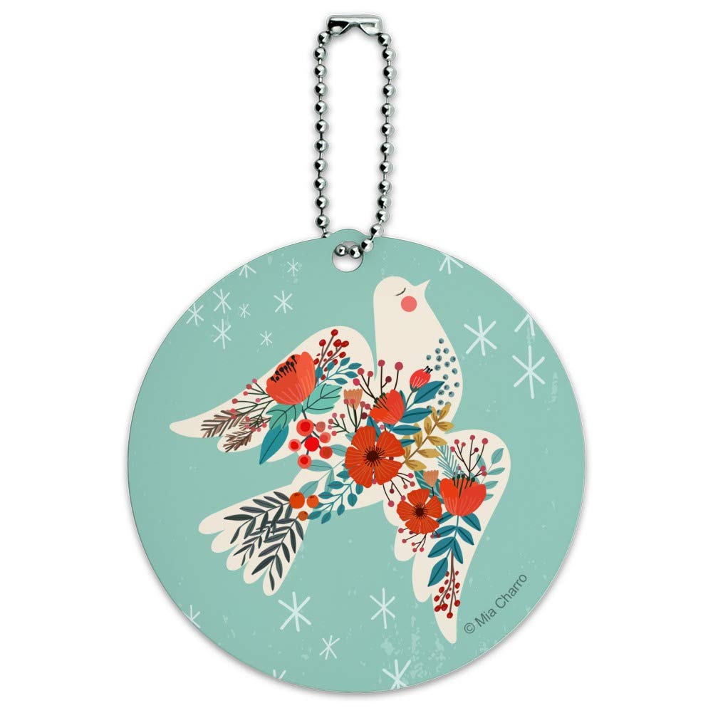 Christmas Peace Dove Round Luggage ID Tag - Personalized Suitcase & Carry-On Baggage Identifier for Travel - Perfect for Holiday Trips & Gifts