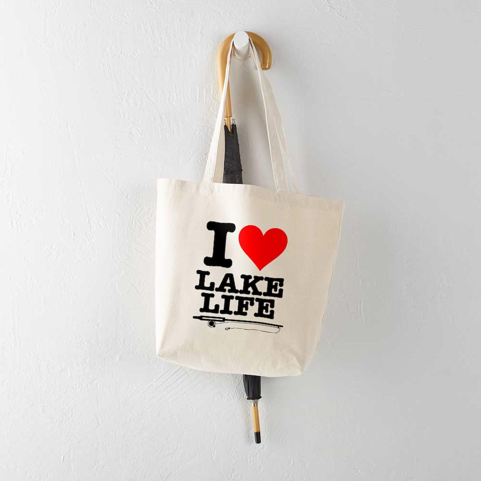 I Heart Lake Life Natural Canvas Tote Bag - Reusable Eco-Friendly Shopping Bag for Beach, Groceries & Daily Use