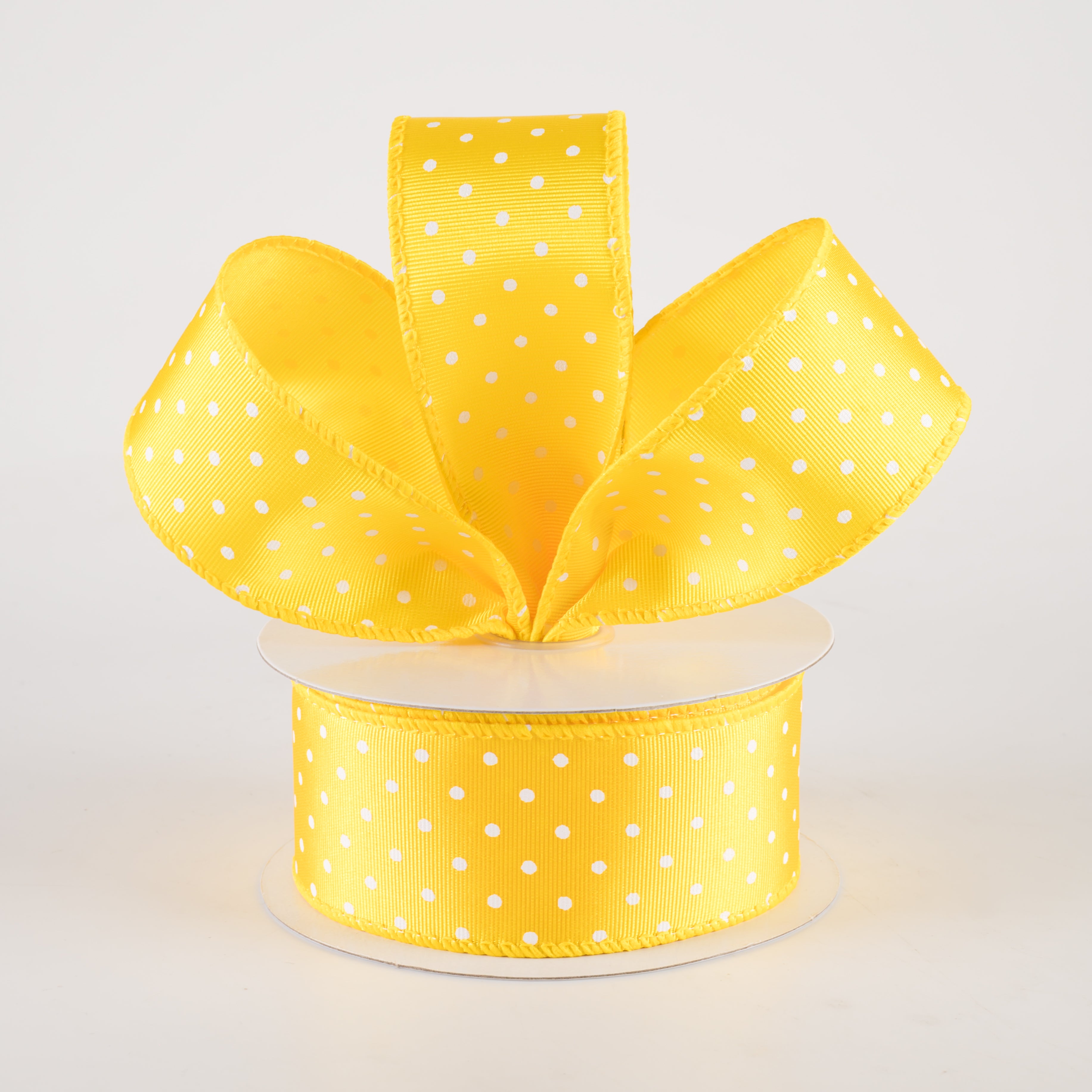 1.5 Inch Ribbed Satin Microdots Ribbon - Yellow & White Craft Ribbon (10 Yards) for Gift Wrapping, DIY Crafts, Hair Bows, and Party Decorations