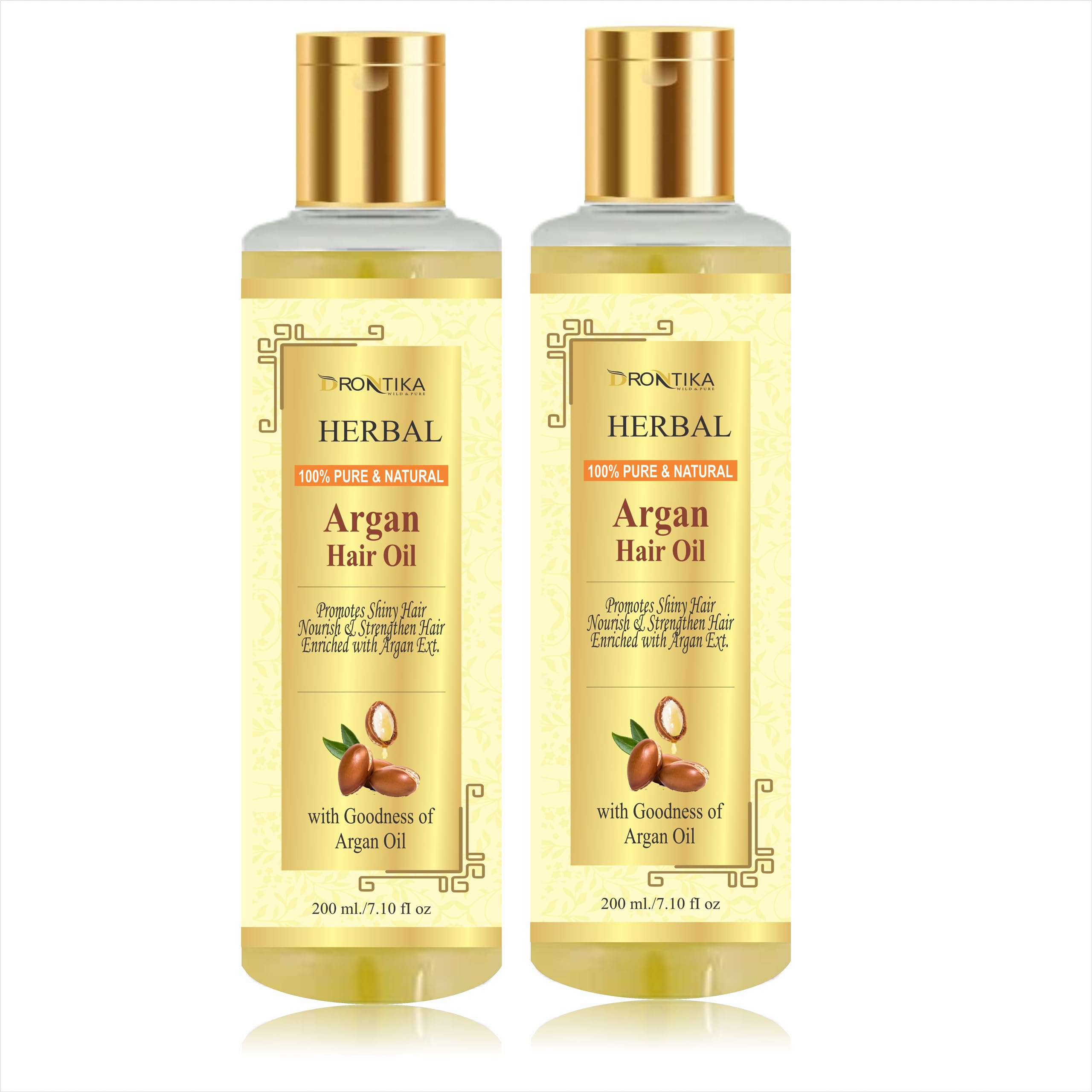 **Drontika 100% Pure Organic Cold Pressed Argan Oil for Hair - 2 Pack (420ml) - No Mineral Oil & Silicones - Natural Shine & Nourishment - Perfect for Dry, Damaged Hair & Scalp Care**    *(Use for daily hair hydration, frizz control, split end repair, and scalp massage for healthy hair growth)*