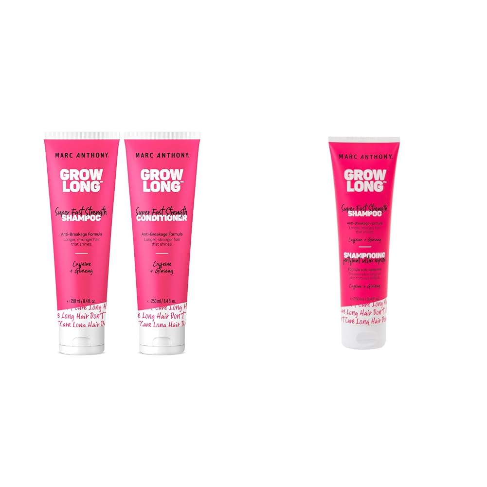 Marc Anthony Grow Long Shampoo & Conditioner Set with Caffeine & Ginseng - Anti Frizz & Breakage Treatment for Stronger, Longer Hair - 8.4 fl oz - Perfect for Damaged Hair Repair & Daily Hair Growth Routine