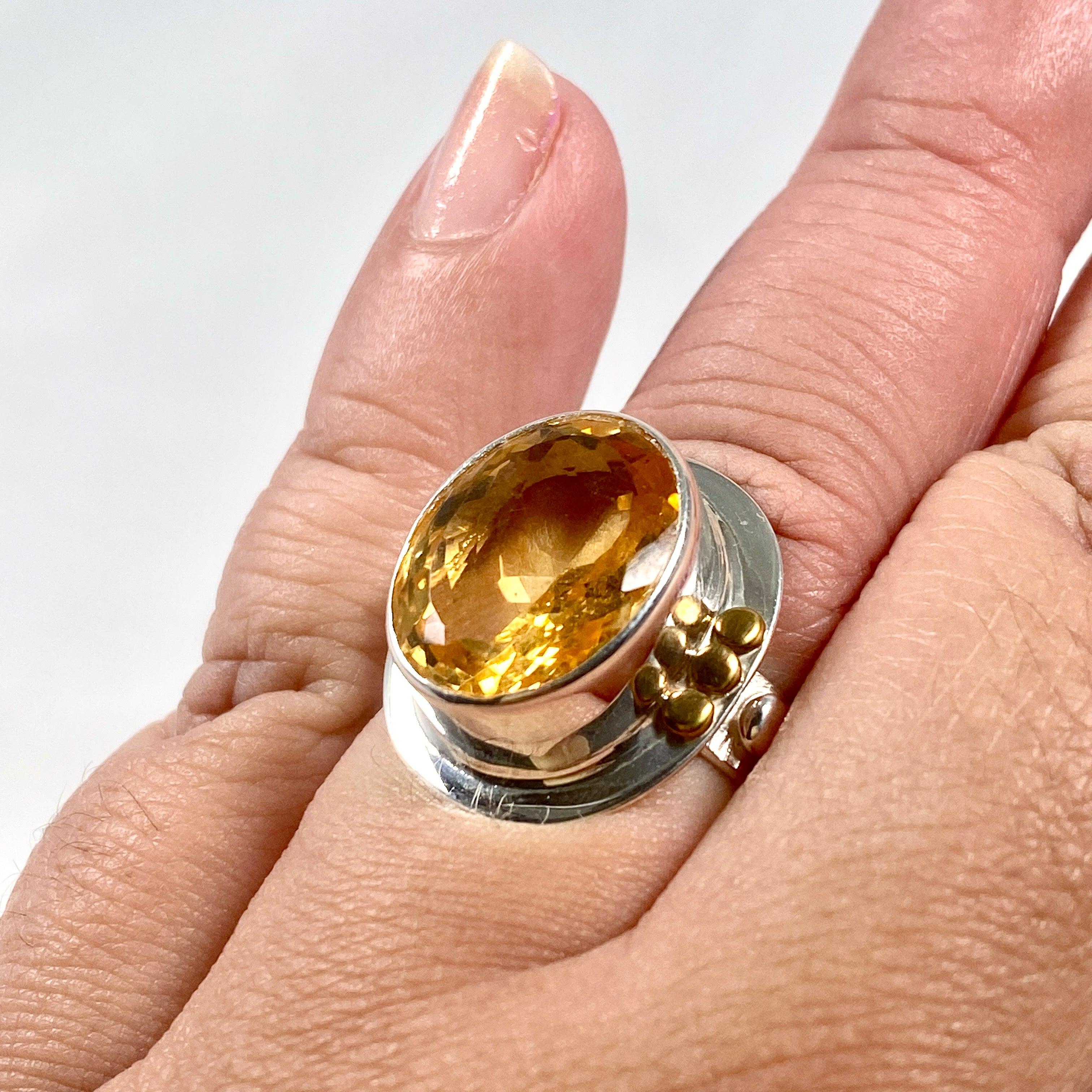 10K Gold Citrine Faceted Oval Ring with Intricate Detailing - Elegant Jewelry for Women, Perfect for Weddings, Parties & Special Occasions