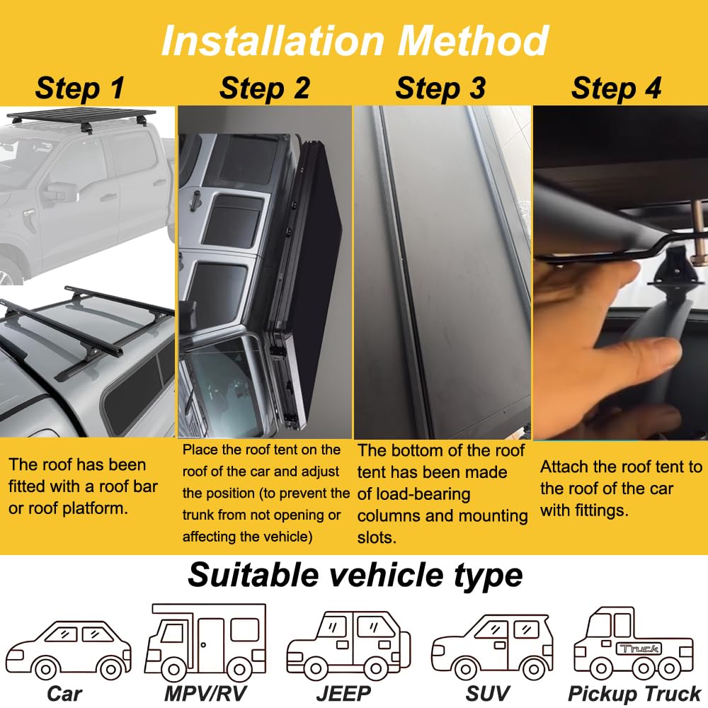 Hard Shell Rooftop Tent for Car Camping - Waterproof & Windproof 2-3 Person Roof Top Tent for Truck, SUV, Sedan | Easy Setup Teardrop Design for Overlanding & Road Trips | Durable Black Rooftop Camping Gear for Outdoor Adventures