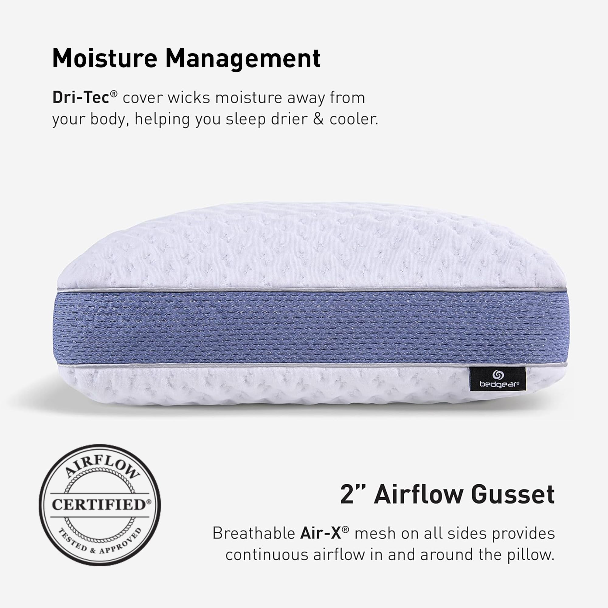 Bedgear Balance Performance Pillow 2.0 - Moisture Wicking Cooling Pillow for Side, Back & Stomach Sleepers - Medium Firm Support Pillow with Washable Cover (20x26x5.75 Inches) - Perfect for Hot Sleepers & Allergy Relief