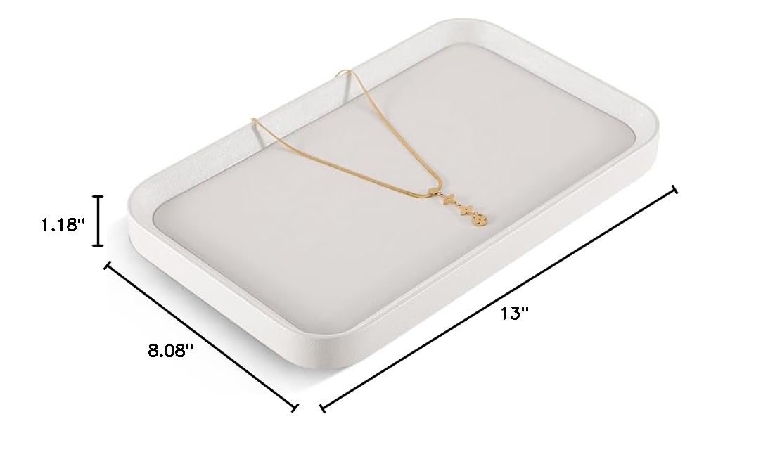 PU Leather Jewelry Display Tray - Gold Bangle & Pendant Storage Organizer for Earrings, Rings, Necklaces - Countertop Shop Holder Plate - Perfect for Retail Stores, Boutiques & Home Organization (White, Large)