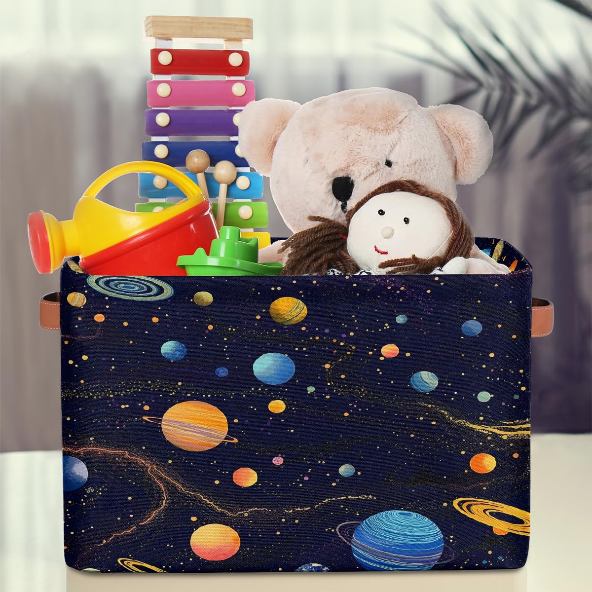Space-Themed Foldable Storage Baskets with Handles - 2 Pack Decorative Storage Bins for Shelves, Home Organization | Perfect for Kids' Room, Closet & Space-Themed Decor