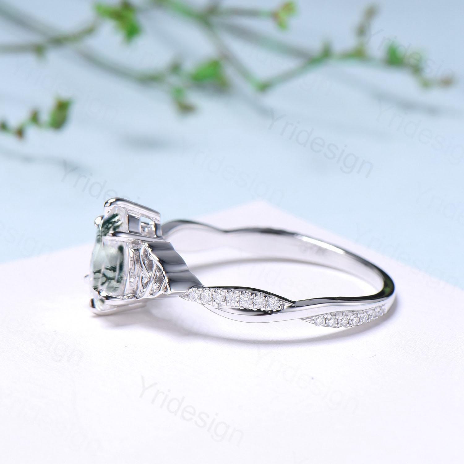 Viking Pear Shaped Moss Agate Engagement Ring for Women - Unique Celtic Infinity Moissanite Wedding Band with Split Shank - Perfect for Anniversary Gifts, Proposal, and Celtic-Themed Weddings