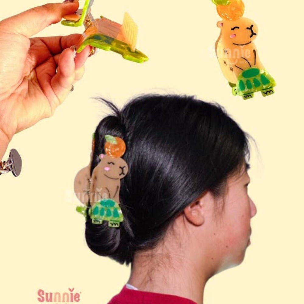Cappy the Capybara Hair Claw Clip - Large Natural Cellulose Hair Clips for Women, Strong Hold Hair Clips for Thick Hair - Perfect for Ponytails, Buns and Everyday Hairstyles